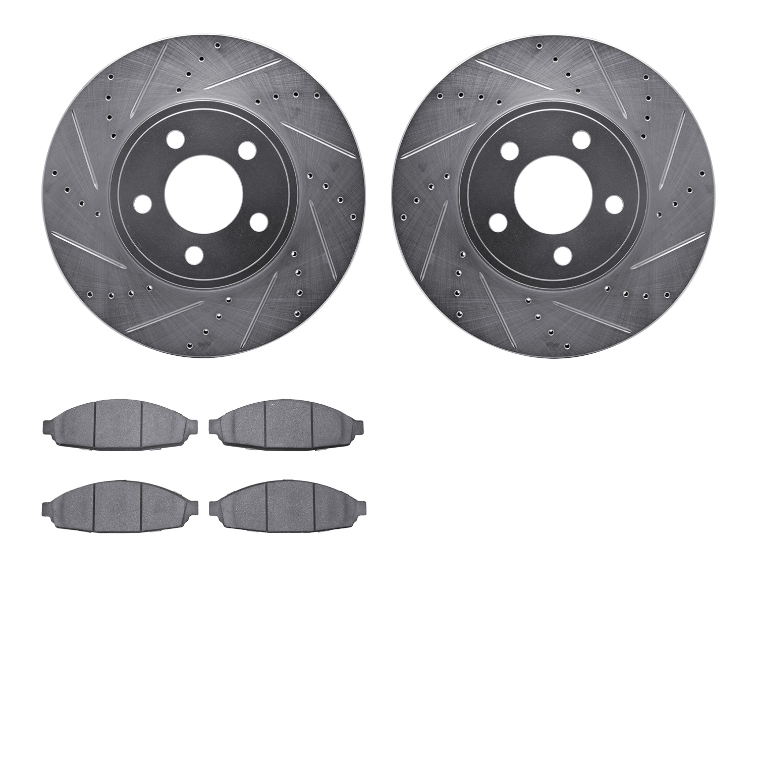 7202-56035 Drilled/Slotted Rotors w/Heavy-Duty Brake Pads Kit [Silver], 2003-2011 Ford/Lincoln/Mercury/Mazda, Position: Front