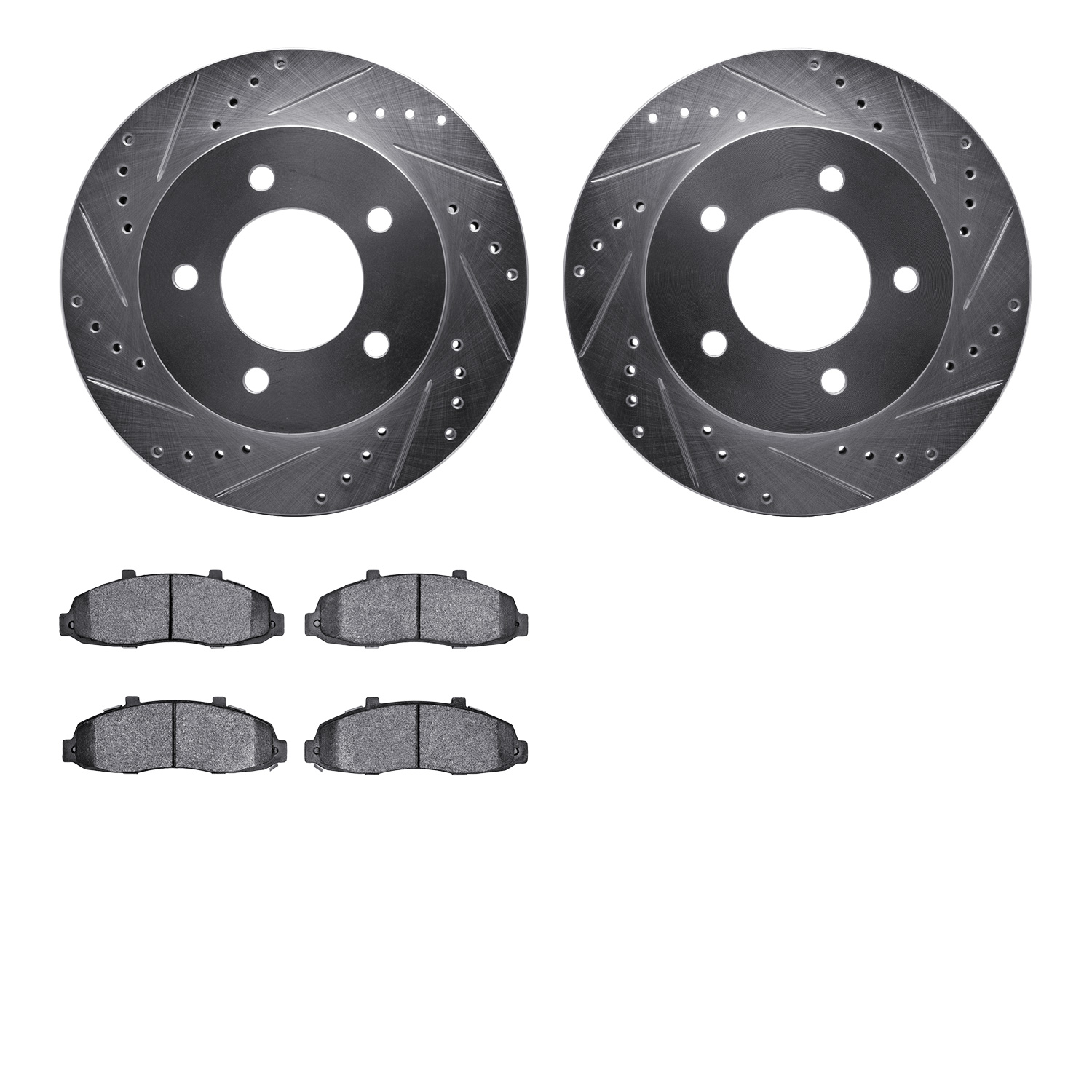 7202-99131 Drilled/Slotted Rotors w/Heavy-Duty Brake Pads Kit [Silver], 1997-2004 Ford/Lincoln/Mercury/Mazda, Position: Front