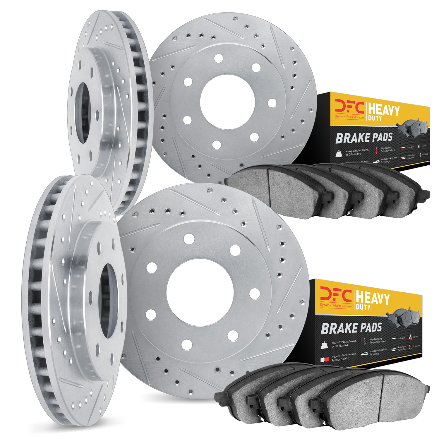 7204-99083 Drilled/Slotted Rotors w/Heavy-Duty Brake Pads Kit [Silver], 2009-2009 Ford/Lincoln/Mercury/Mazda, Position: Front an