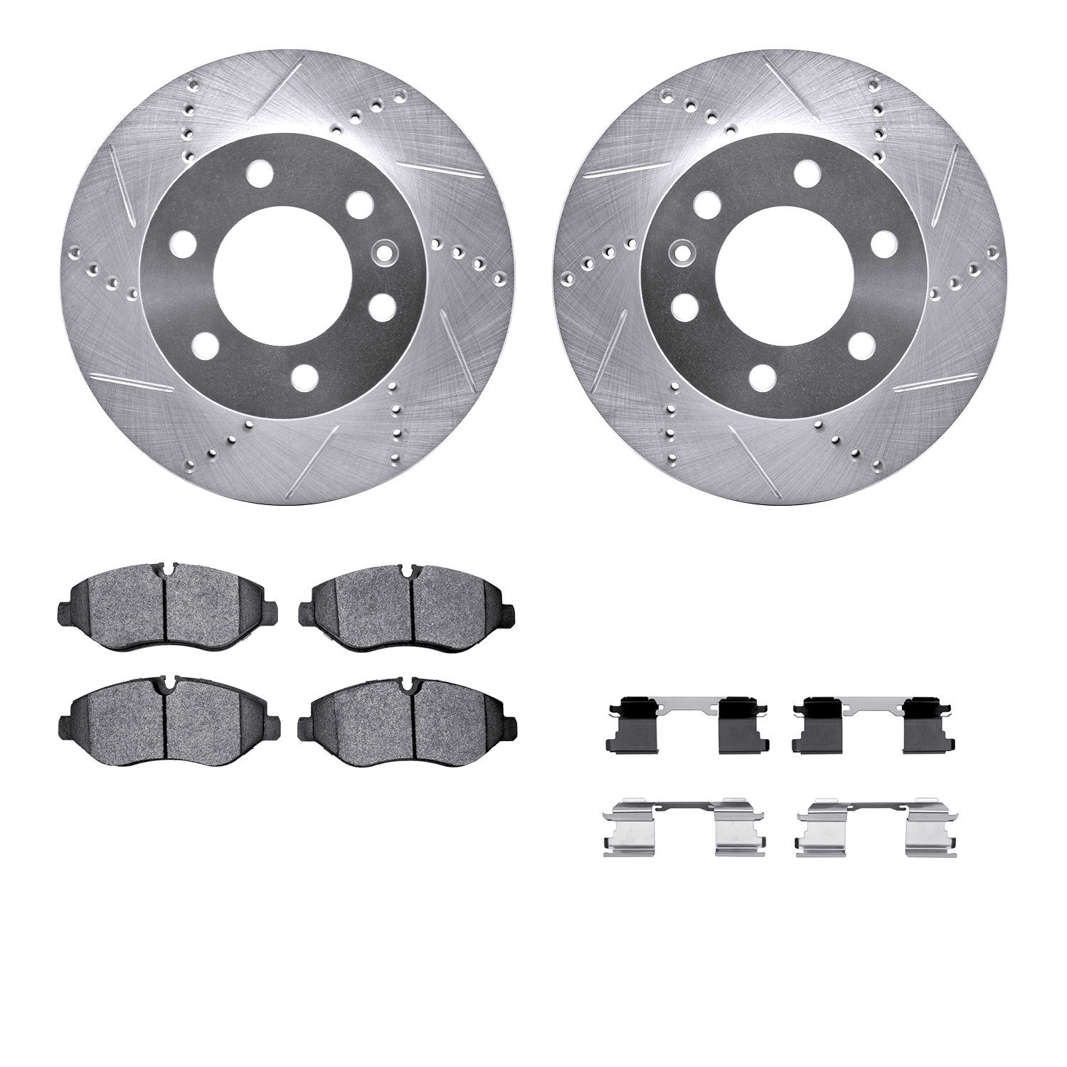 7212-40107 Drilled/Slotted Rotors w/Heavy-Duty Brake Pads Kit & Hardware [Silver], 2007-2018 Multiple Makes/Models, Position: Fr