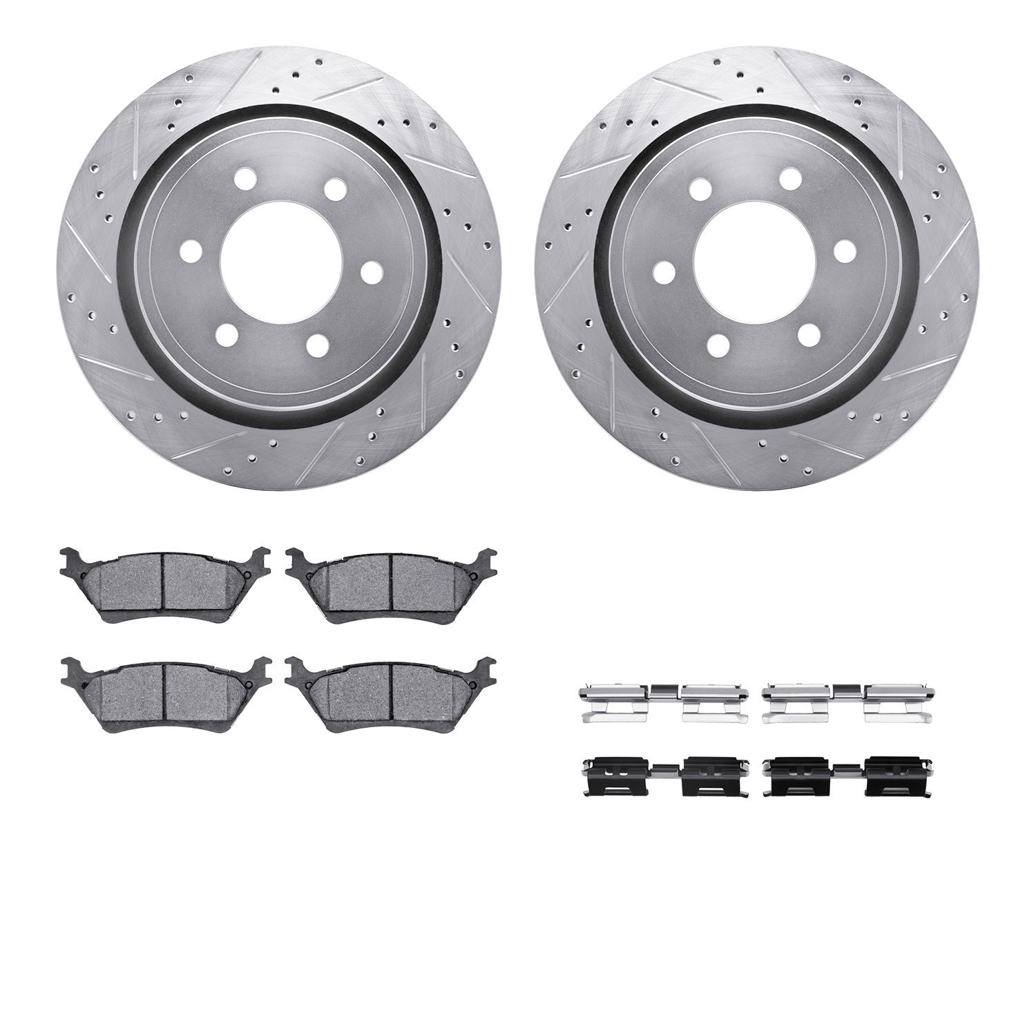 7212-54010 Drilled/Slotted Rotors w/Heavy-Duty Brake Pads Kit & Hardware [Silver], 2012-2020 Ford/Lincoln/Mercury/Mazda, Positio