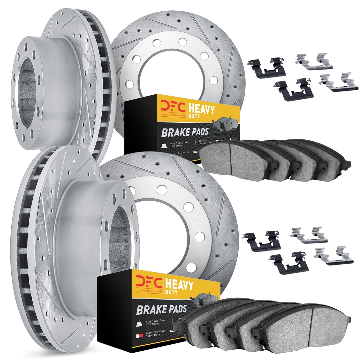 7214-99042 Drilled/Slotted Rotors w/Heavy-Duty Brake Pads Kit & Hardware [Silver], 1999-2001 Ford/Lincoln/Mercury/Mazda, Positio