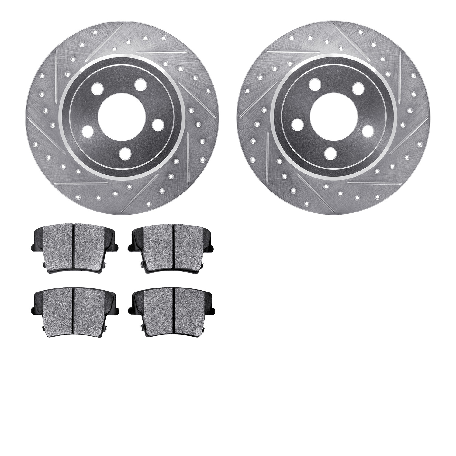 7302-39034 Drilled/Slotted Brake Rotor with 3000-Series Ceramic Brake Pads Kit [Silver], Fits Select Mopar, Position: Rear