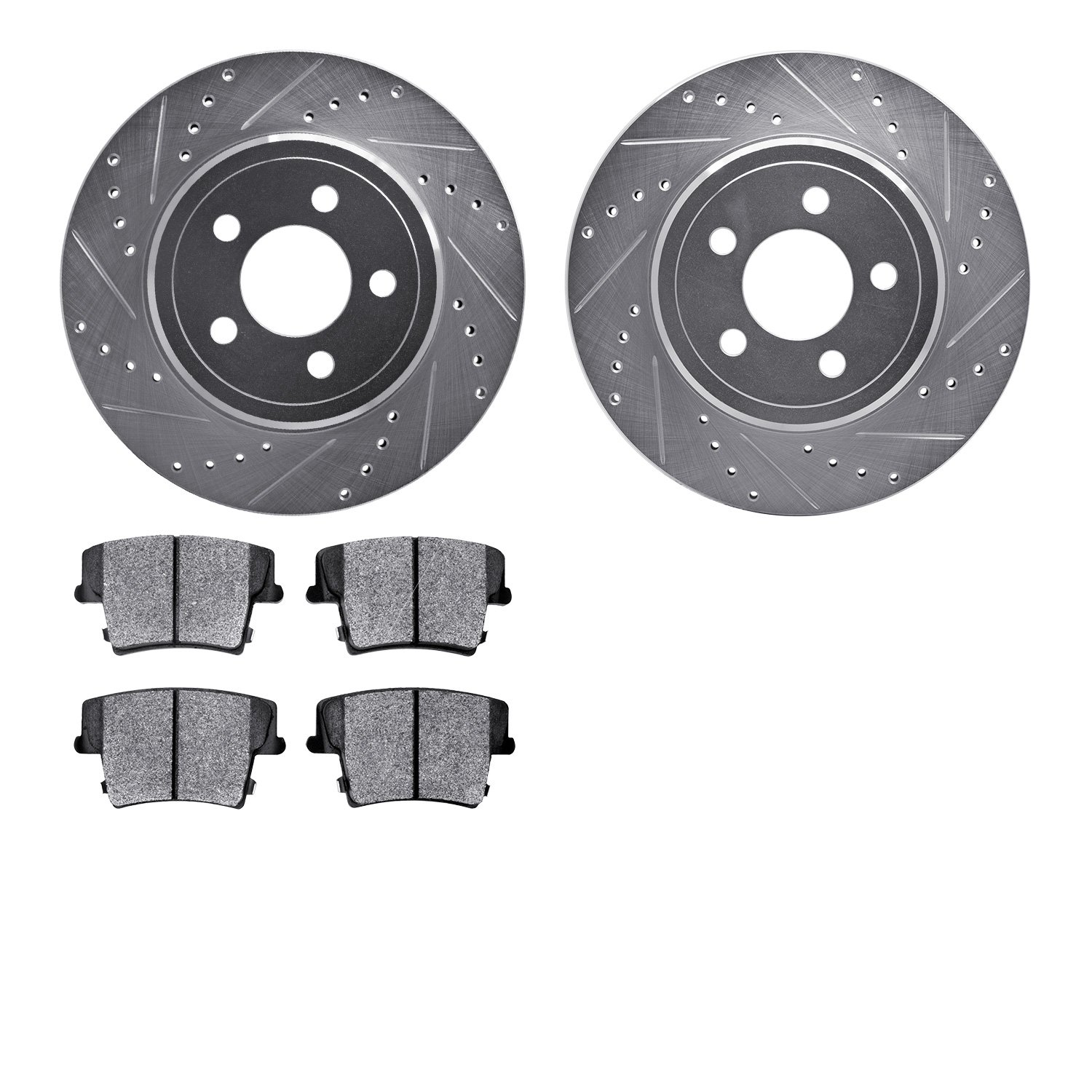 7302-39035 Drilled/Slotted Brake Rotor with 3000-Series Ceramic Brake Pads Kit [Silver], Fits Select Mopar, Position: Rear