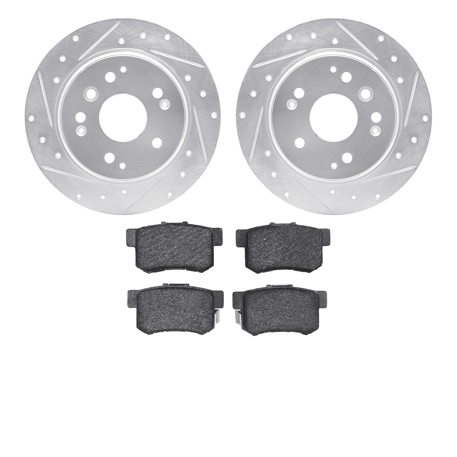 7302-58012 Drilled/Slotted Brake Rotor with 3000-Series Ceramic Brake Pads Kit [Silver], 2003-2011 Acura/Honda, Position: Rear