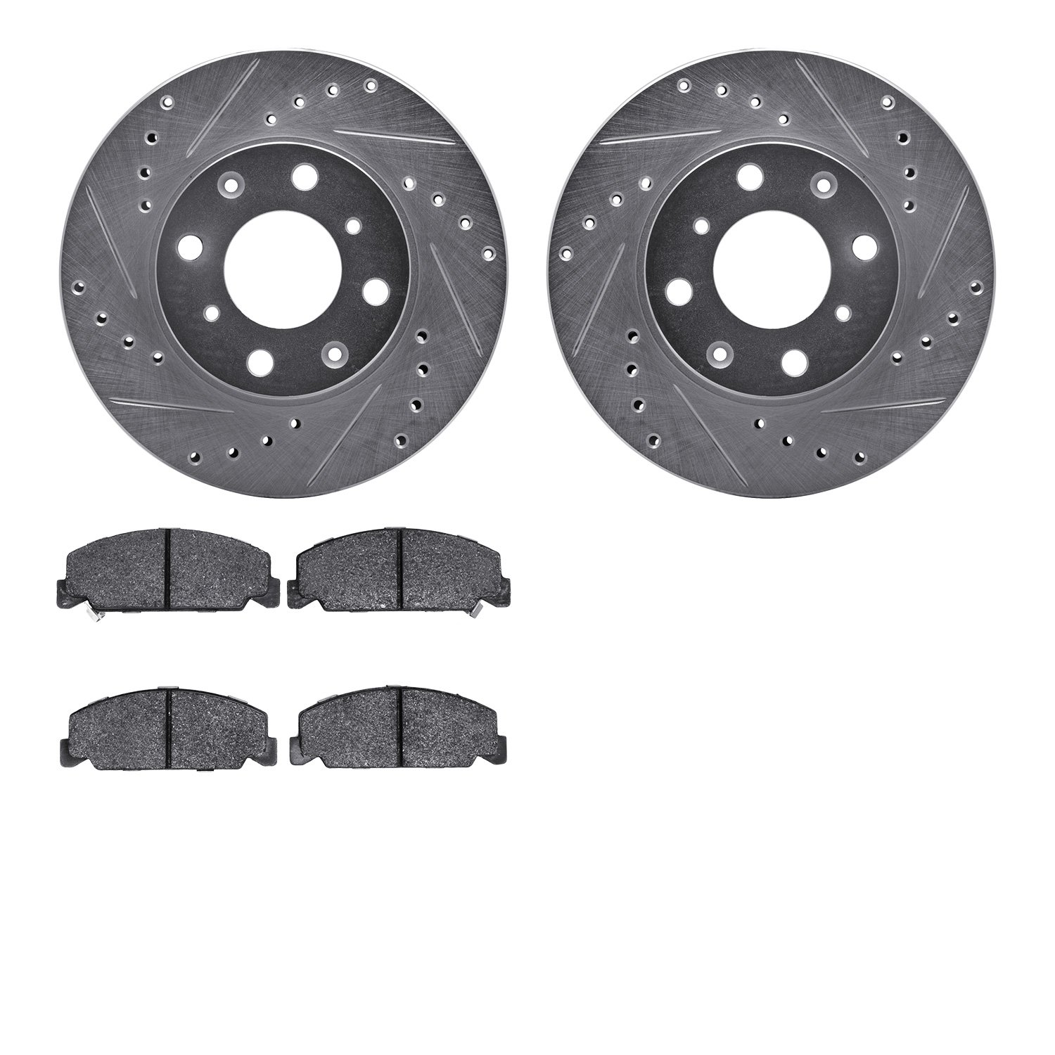 7302-59011 Drilled/Slotted Brake Rotor with 3000-Series Ceramic Brake Pads Kit [Silver], 1988-1989 Acura/Honda, Position: Front