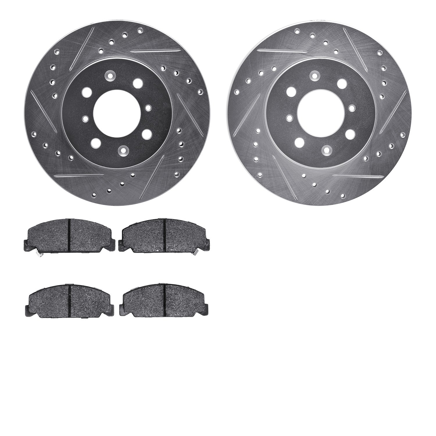 7302-59012 Drilled/Slotted Brake Rotor with 3000-Series Ceramic Brake Pads Kit [Silver], 1994-1995 Acura/Honda, Position: Front