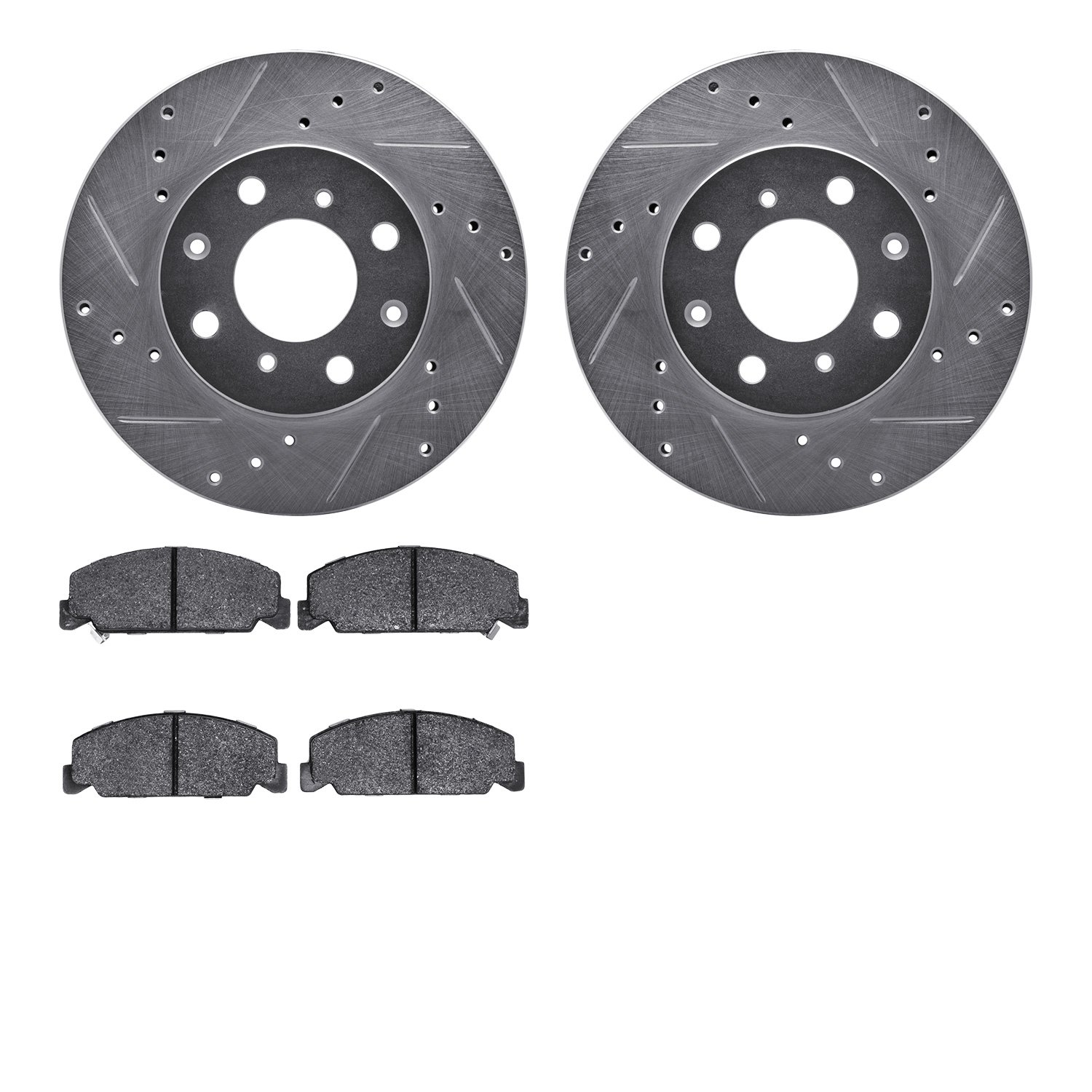 7302-59013 Drilled/Slotted Brake Rotor with 3000-Series Ceramic Brake Pads Kit [Silver], 1990-2000 Acura/Honda, Position: Front
