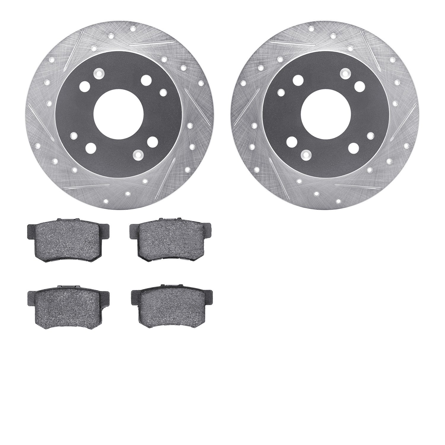7302-59045 Drilled/Slotted Brake Rotor with 3000-Series Ceramic Brake Pads Kit [Silver], 1998-2002 Acura/Honda, Position: Rear