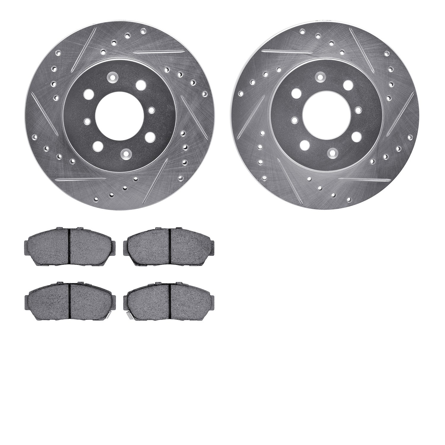 7302-59056 Drilled/Slotted Brake Rotor with 3000-Series Ceramic Brake Pads Kit [Silver], 1993-2001 Acura/Honda, Position: Front