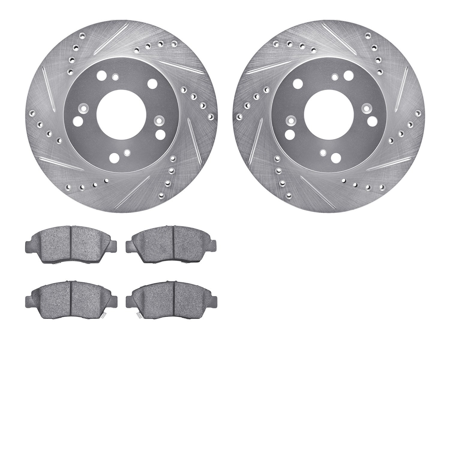 7302-59073 Drilled/Slotted Brake Rotor with 3000-Series Ceramic Brake Pads Kit [Silver], 2012-2015 Acura/Honda, Position: Front