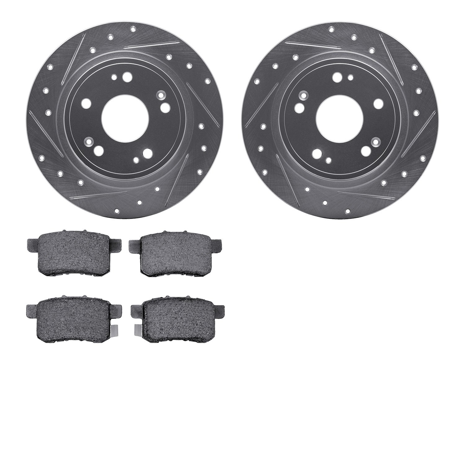 7302-59082 Drilled/Slotted Brake Rotor with 3000-Series Ceramic Brake Pads Kit [Silver], 2008-2017 Acura/Honda, Position: Rear