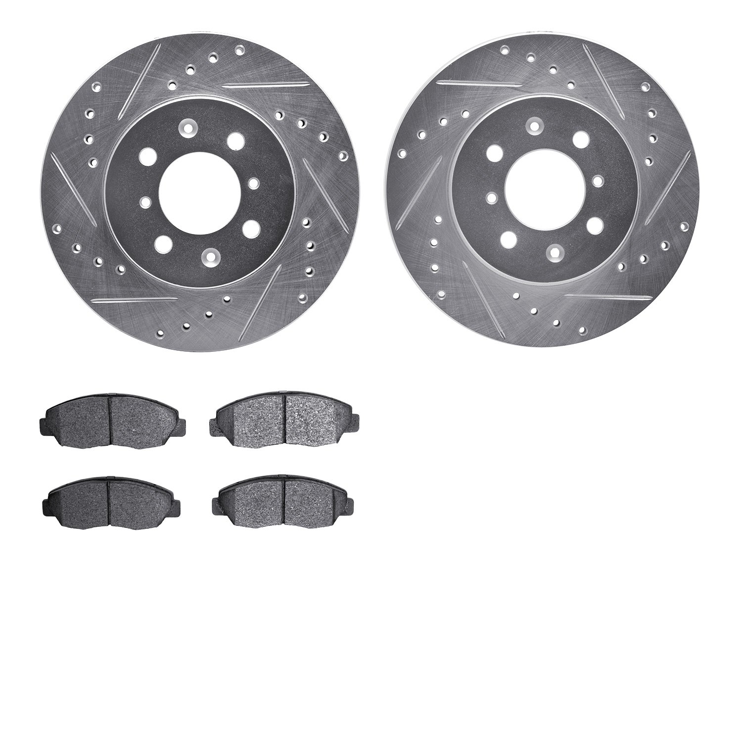 7302-59089 Drilled/Slotted Brake Rotor with 3000-Series Ceramic Brake Pads Kit [Silver], 1996-2014 Acura/Honda, Position: Front