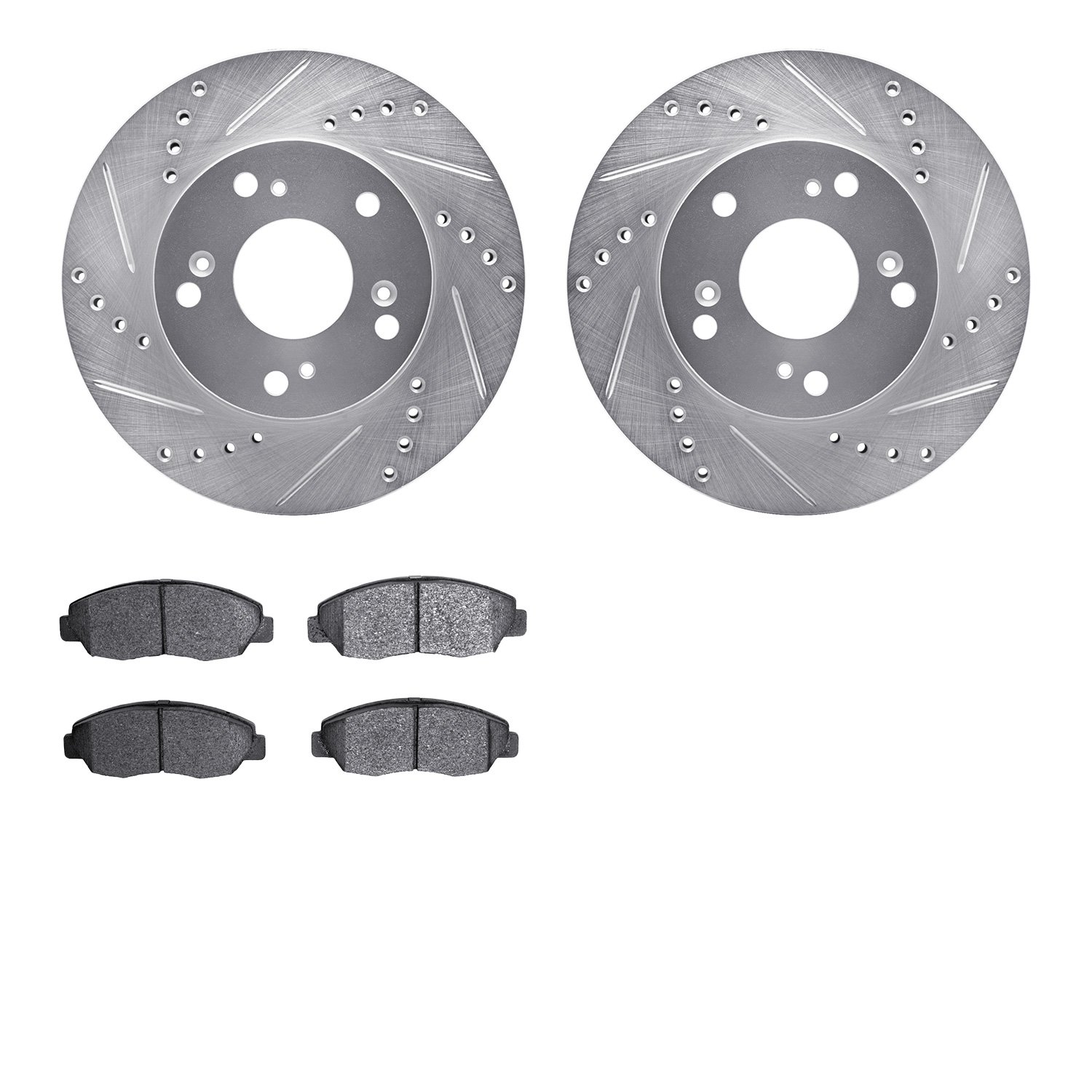 7302-59091 Drilled/Slotted Brake Rotor with 3000-Series Ceramic Brake Pads Kit [Silver], 2012-2015 Acura/Honda, Position: Front