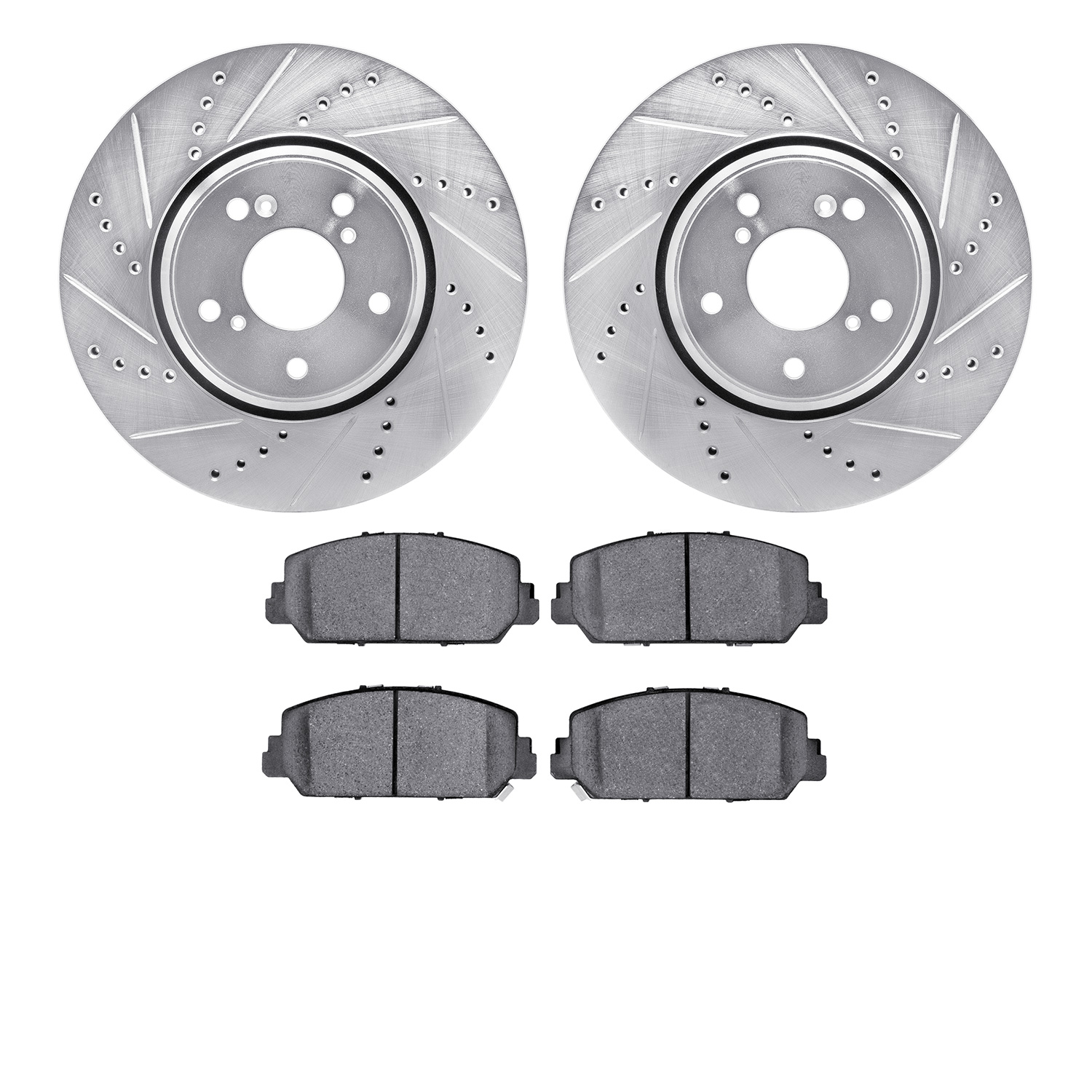 7302-59098 Drilled/Slotted Brake Rotor with 3000-Series Ceramic Brake Pads Kit [Silver], Fits Select Acura/Honda, Position: Fron