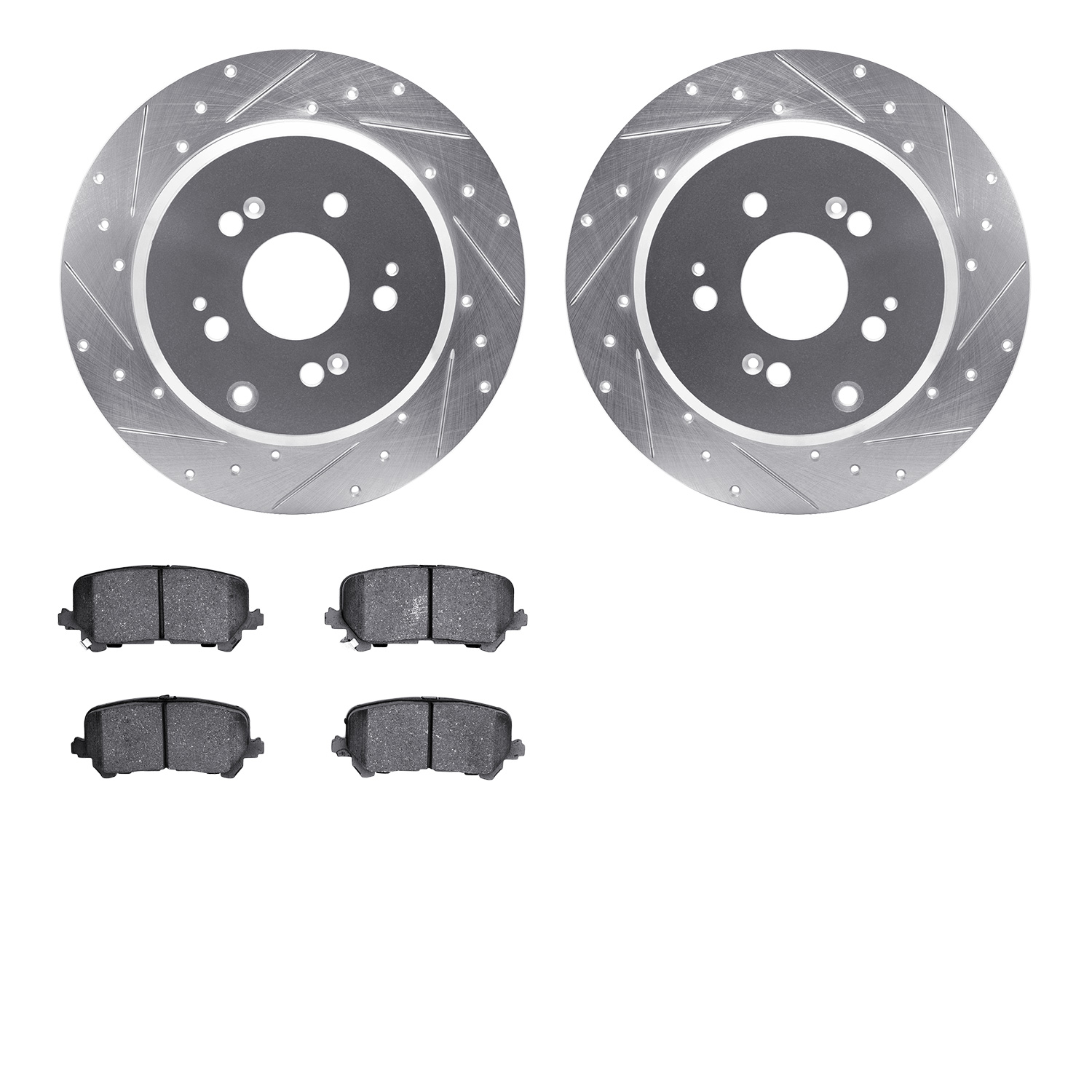 7302-59102 Drilled/Slotted Brake Rotor with 3000-Series Ceramic Brake Pads Kit [Silver], 2007-2017 Acura/Honda, Position: Rear