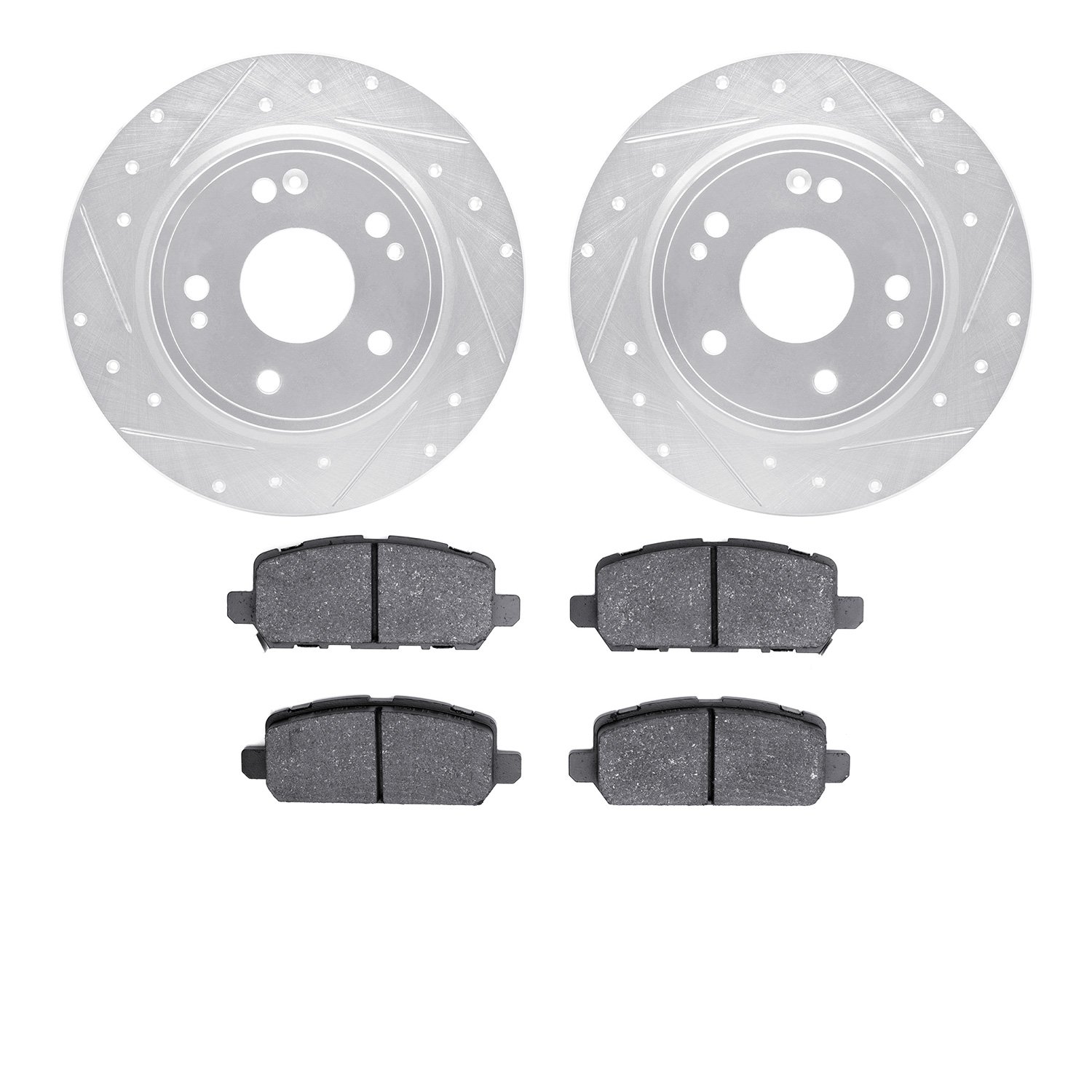 7302-59105 Drilled/Slotted Brake Rotor with 3000-Series Ceramic Brake Pads Kit [Silver], Fits Select Acura/Honda, Position: Rear