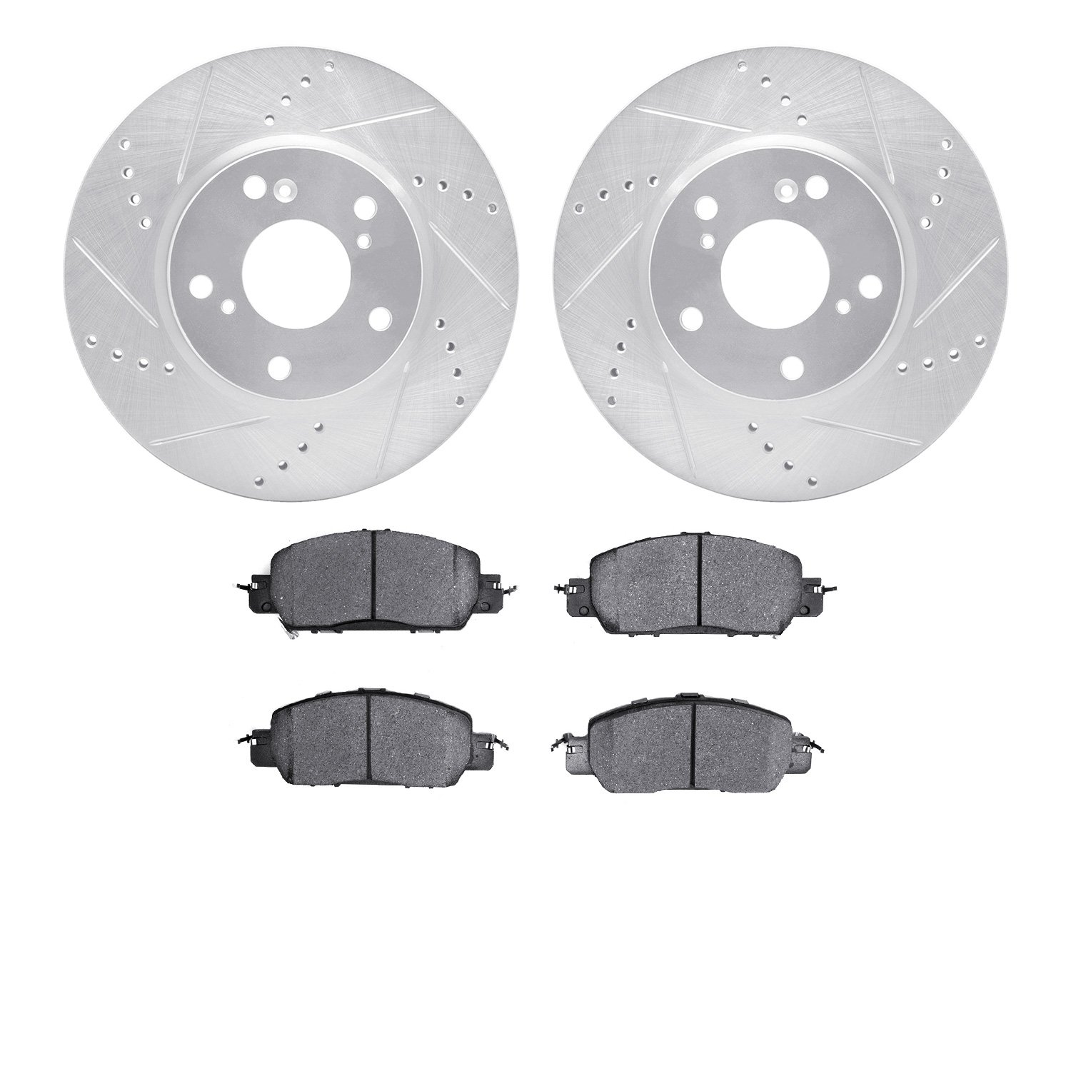7302-59106 Drilled/Slotted Brake Rotor with 3000-Series Ceramic Brake Pads Kit [Silver], 2016-2017 Acura/Honda, Position: Front