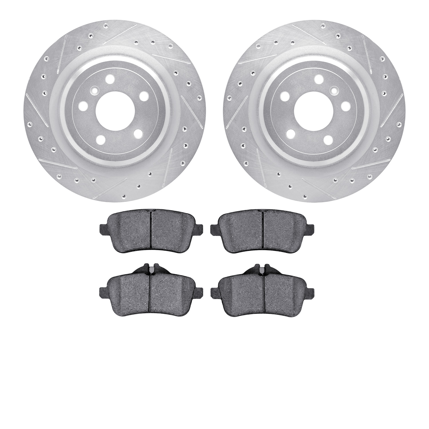 7302-63133 Drilled/Slotted Brake Rotor with 3000-Series Ceramic Brake Pads Kit [Silver], 2012-2019 Mercedes-Benz, Position: Rear