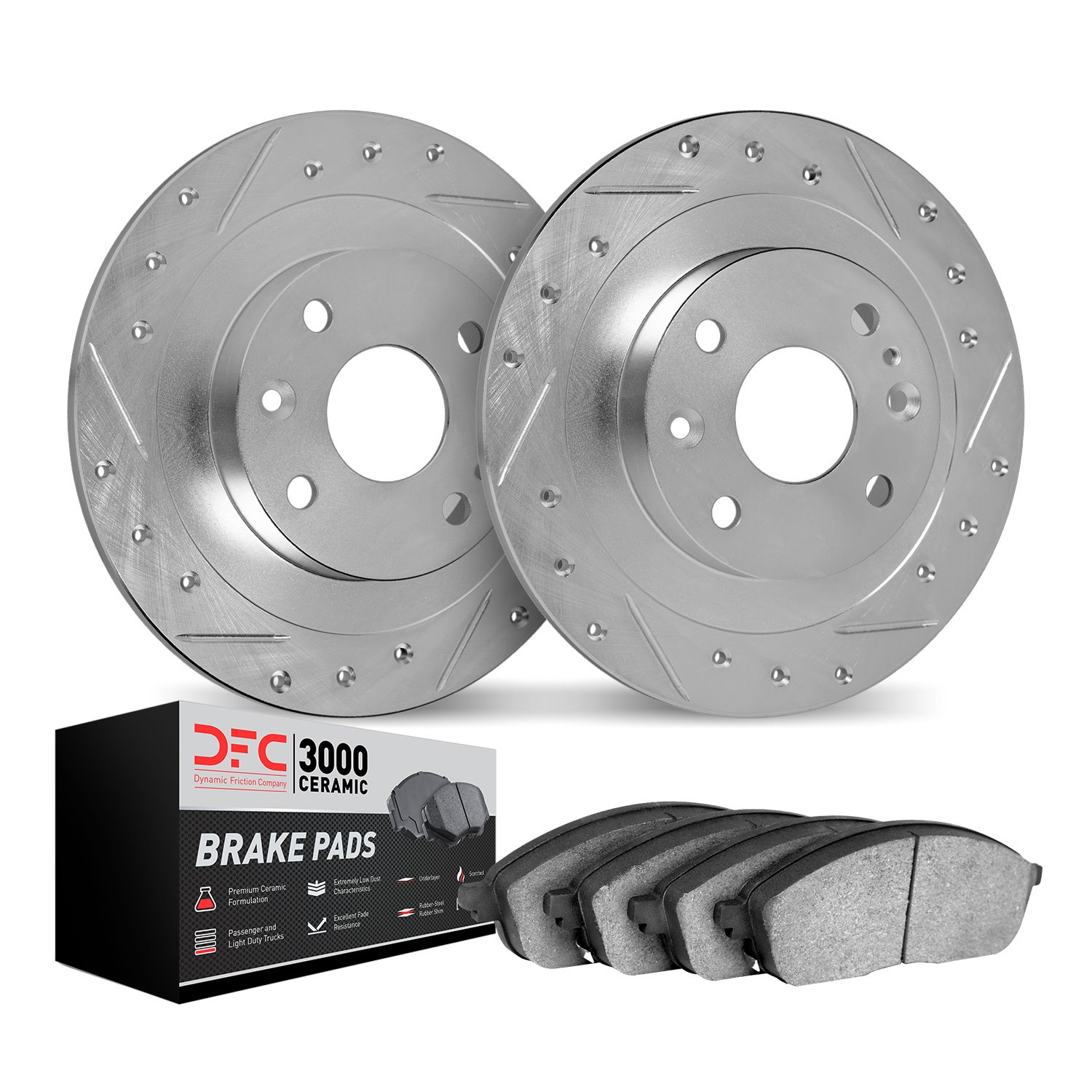 7302-92020 Drilled/Slotted Brake Rotor with 3000-Series Ceramic Brake Pads Kit [Silver], 2011-2015 GM, Position: Front