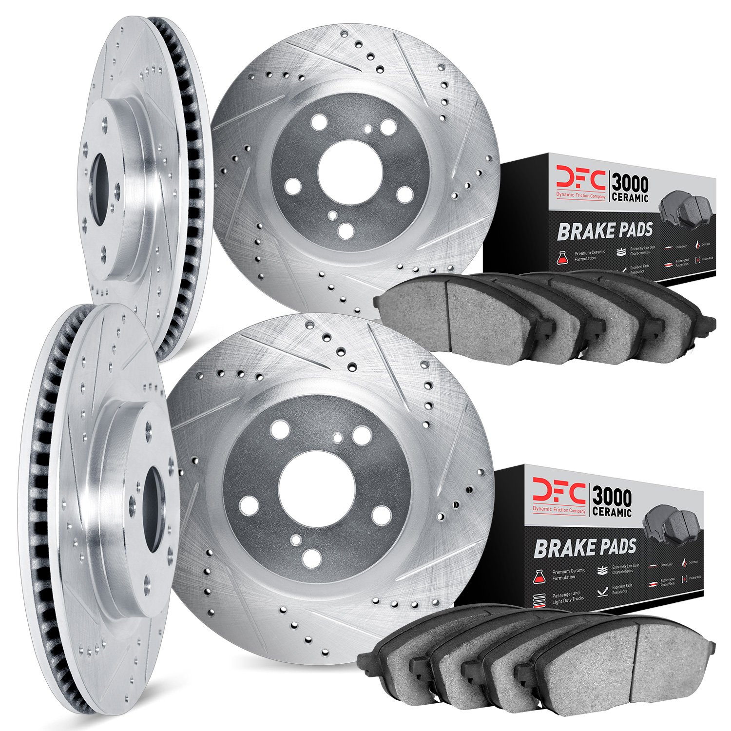 7304-39018 Drilled/Slotted Brake Rotor with 3000-Series Ceramic Brake Pads Kit [Silver], Fits Select Mopar, Position: Front and