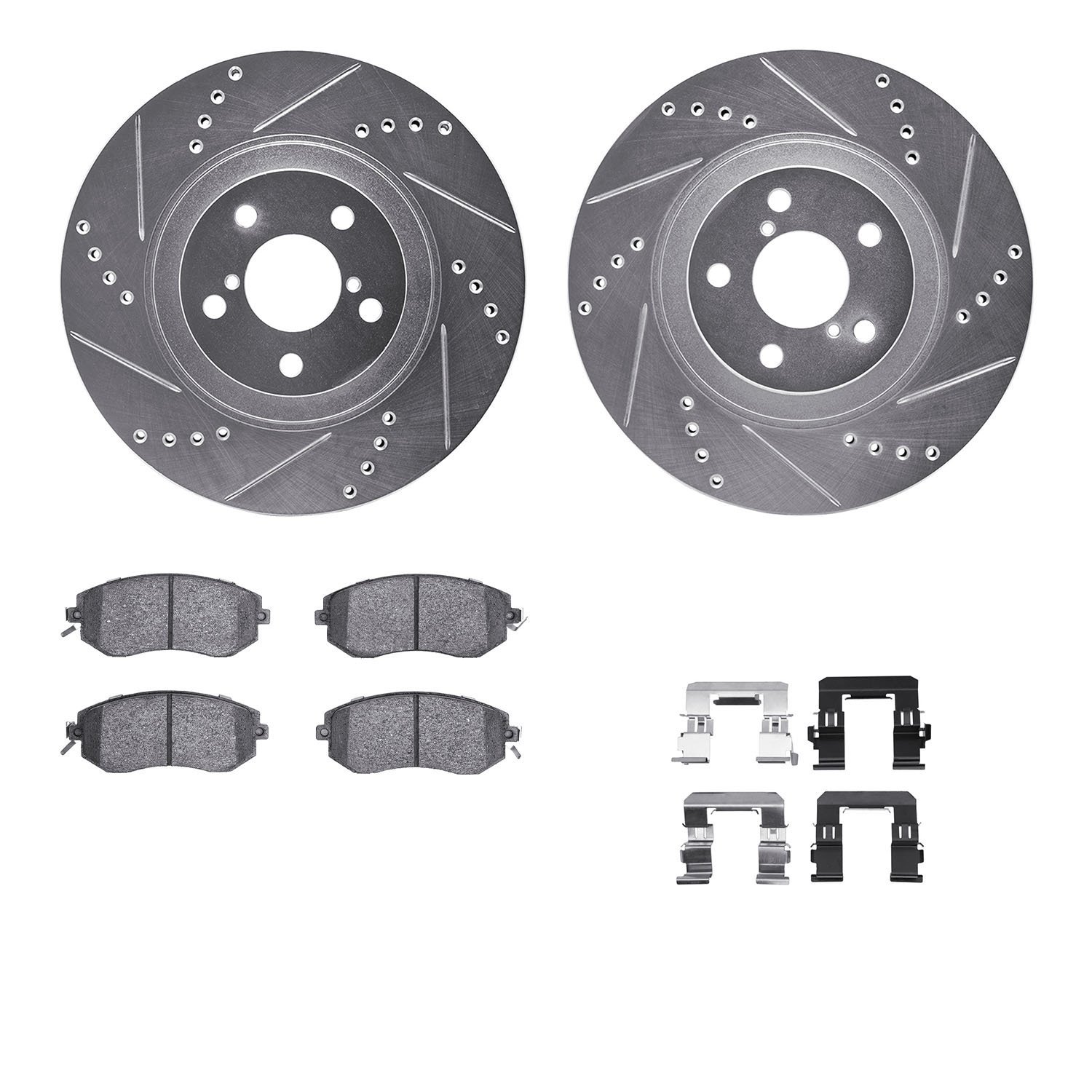 7312-13051 Drilled/Slotted Brake Rotor with 3000-Series Ceramic Brake Pads Kit & Hardware [Silver], Fits Select Multiple Makes/M