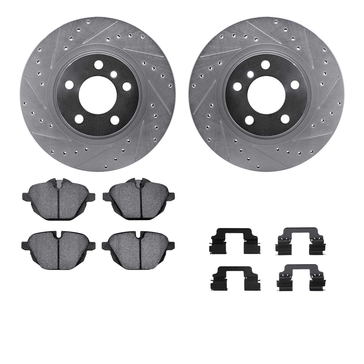 7312-31105 Drilled/Slotted Brake Rotor with 3000-Series Ceramic Brake Pads Kit & Hardware [Silver], 2011-2018 BMW, Position: Rea