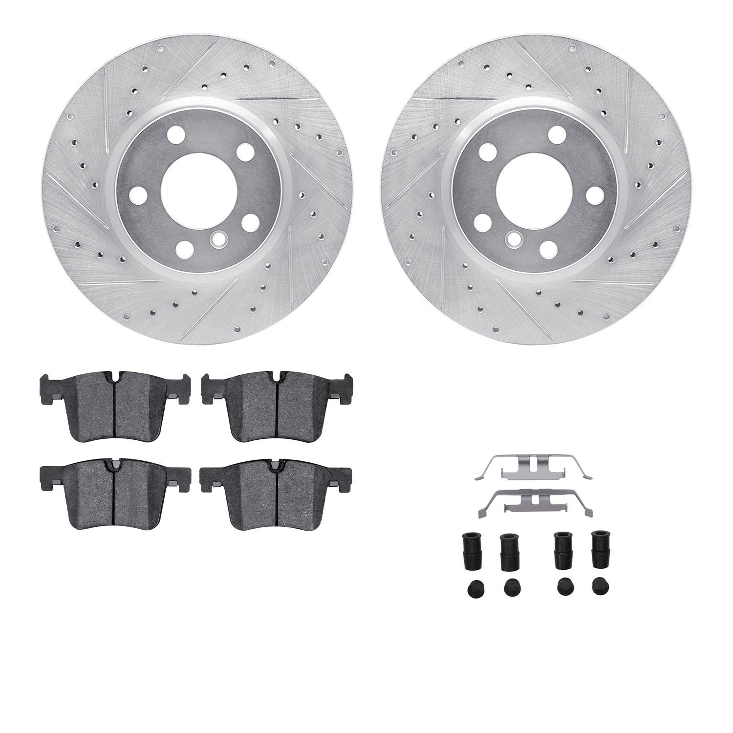 7312-31111 Drilled/Slotted Brake Rotor with 3000-Series Ceramic Brake Pads Kit & Hardware [Silver], 2011-2018 BMW, Position: Fro