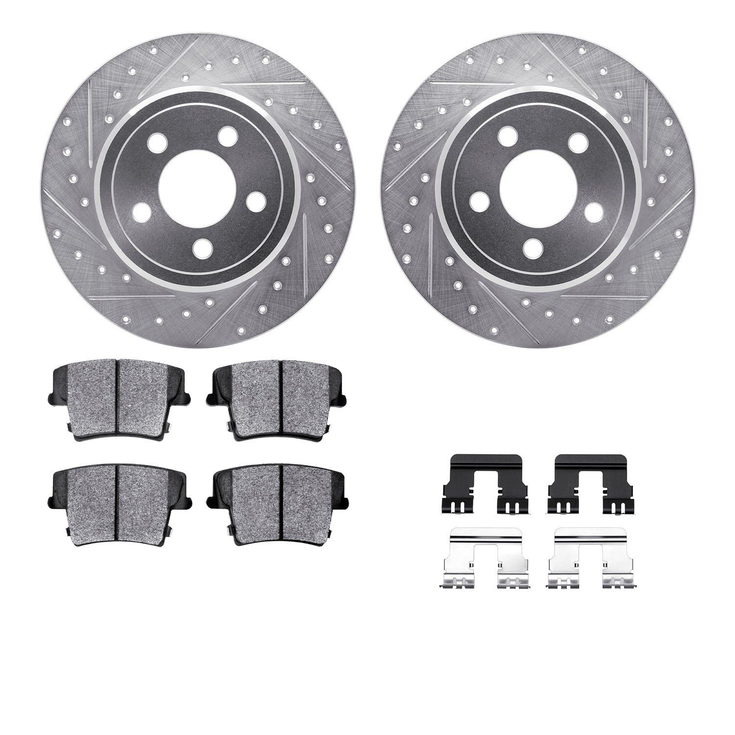 7312-39034 Drilled/Slotted Brake Rotor with 3000-Series Ceramic Brake Pads Kit & Hardware [Silver], Fits Select Mopar, Position: