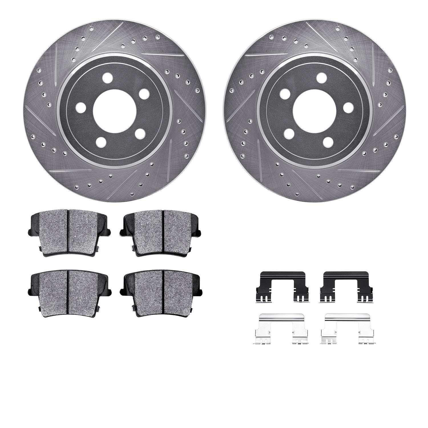 7312-39036 Drilled/Slotted Brake Rotor with 3000-Series Ceramic Brake Pads Kit & Hardware [Silver], Fits Select Mopar, Position: