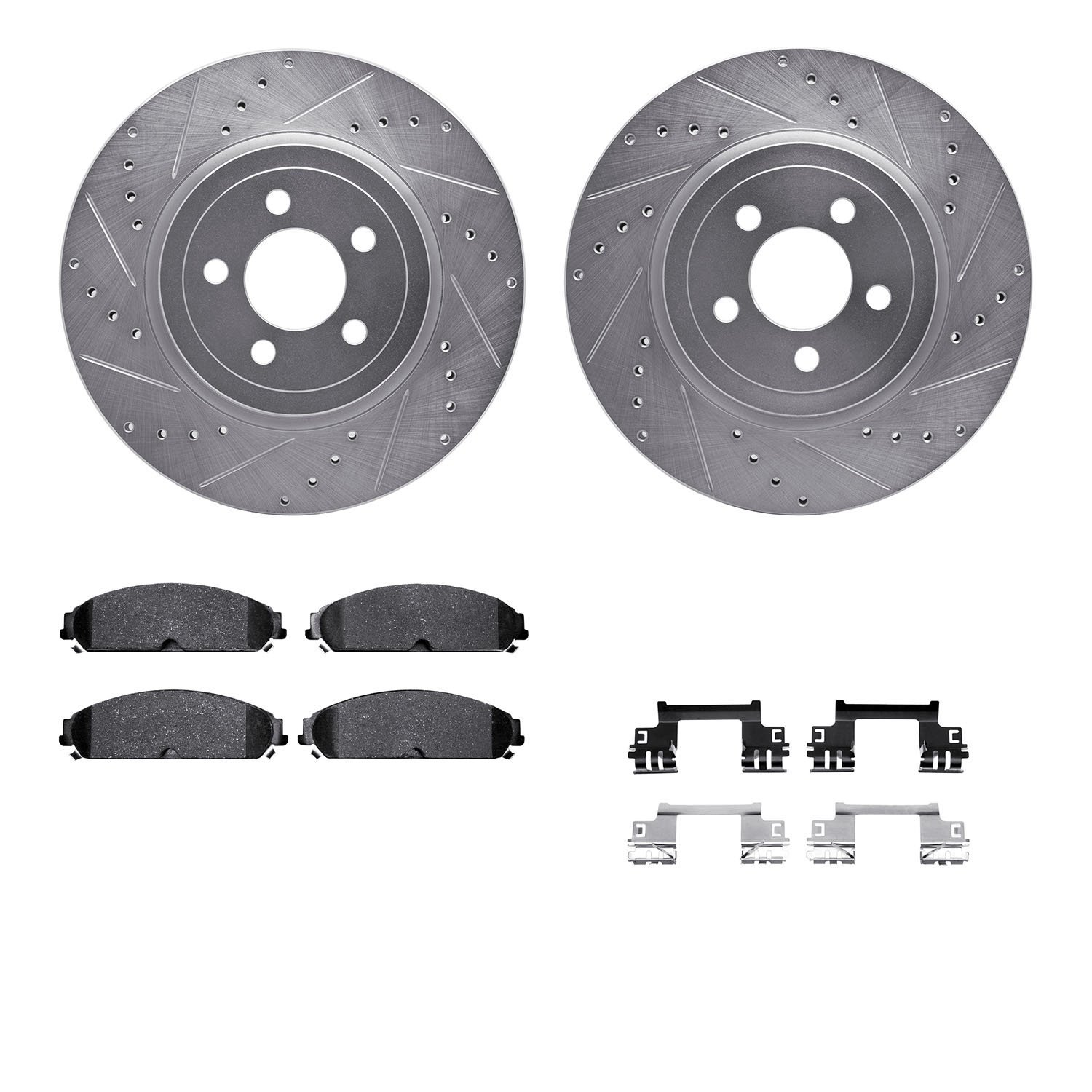 7312-39038 Drilled/Slotted Brake Rotor with 3000-Series Ceramic Brake Pads Kit & Hardware [Silver], Fits Select Mopar, Position: