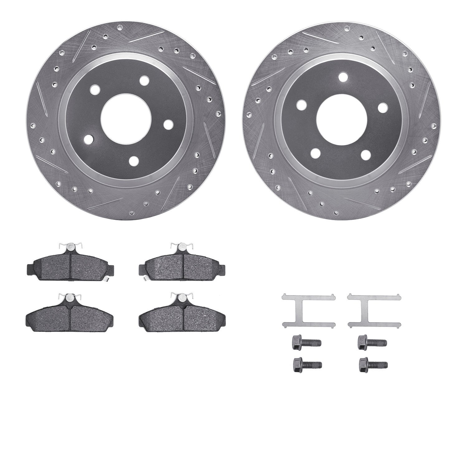 7312-47023 Drilled/Slotted Brake Rotor with 3000-Series Ceramic Brake Pads Kit & Hardware [Silver], 1984-1987 GM, Position: Fron