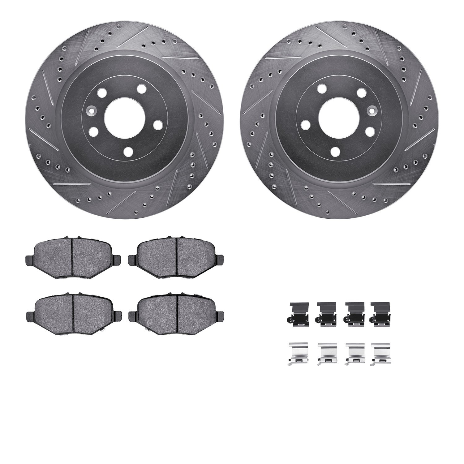 7312-54215 Drilled/Slotted Brake Rotor with 3000-Series Ceramic Brake Pads Kit & Hardware [Silver], 2013-2019 Ford/Lincoln/Mercu
