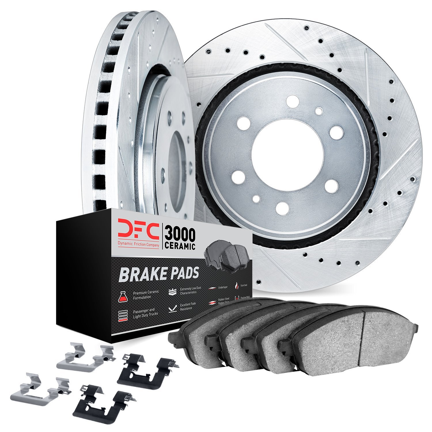 7312-54236 Drilled/Slotted Brake Rotor with 3000-Series Ceramic Brake Pads Kit & Hardware [Silver], 2010-2021 Ford/Lincoln/Mercu