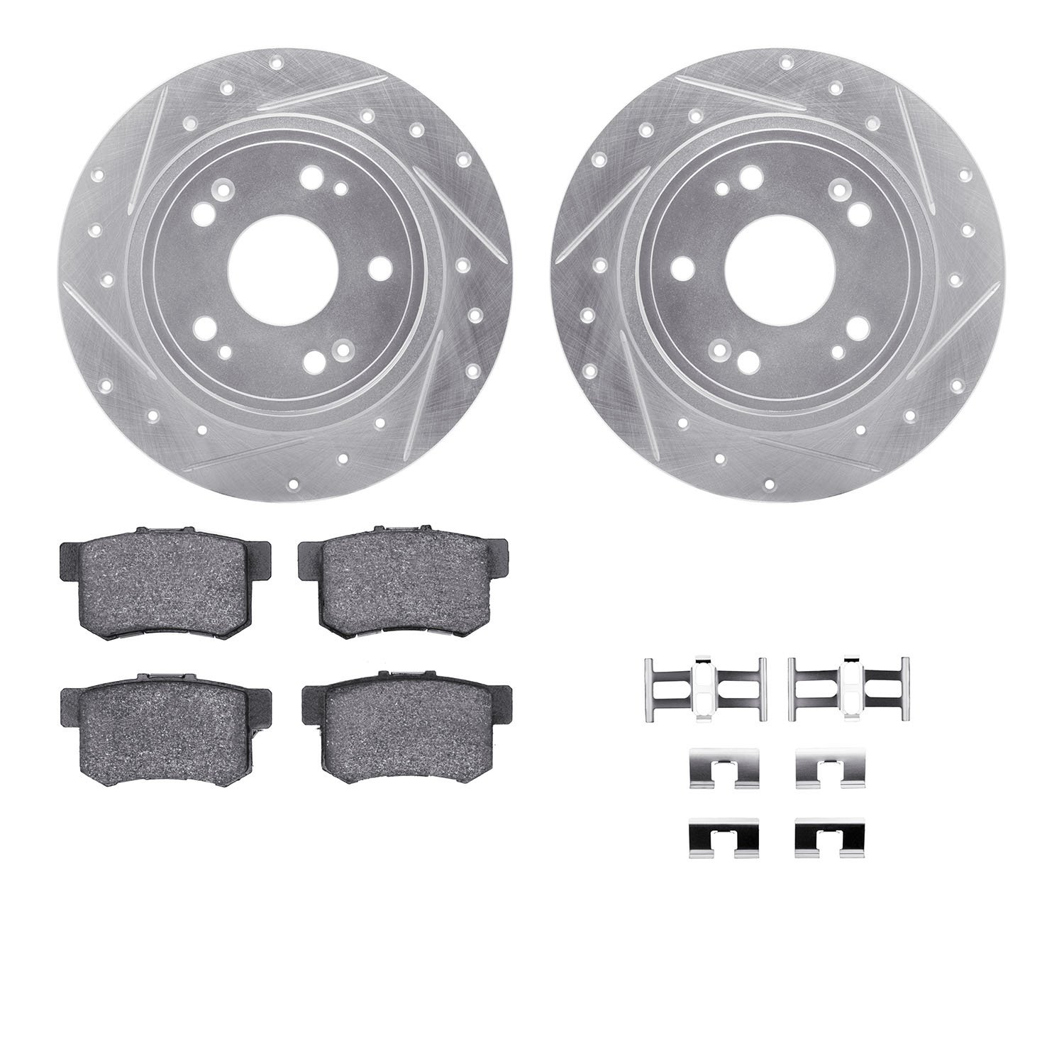 7312-59049 Drilled/Slotted Brake Rotor with 3000-Series Ceramic Brake Pads Kit & Hardware [Silver], Fits Select Acura/Honda, Pos
