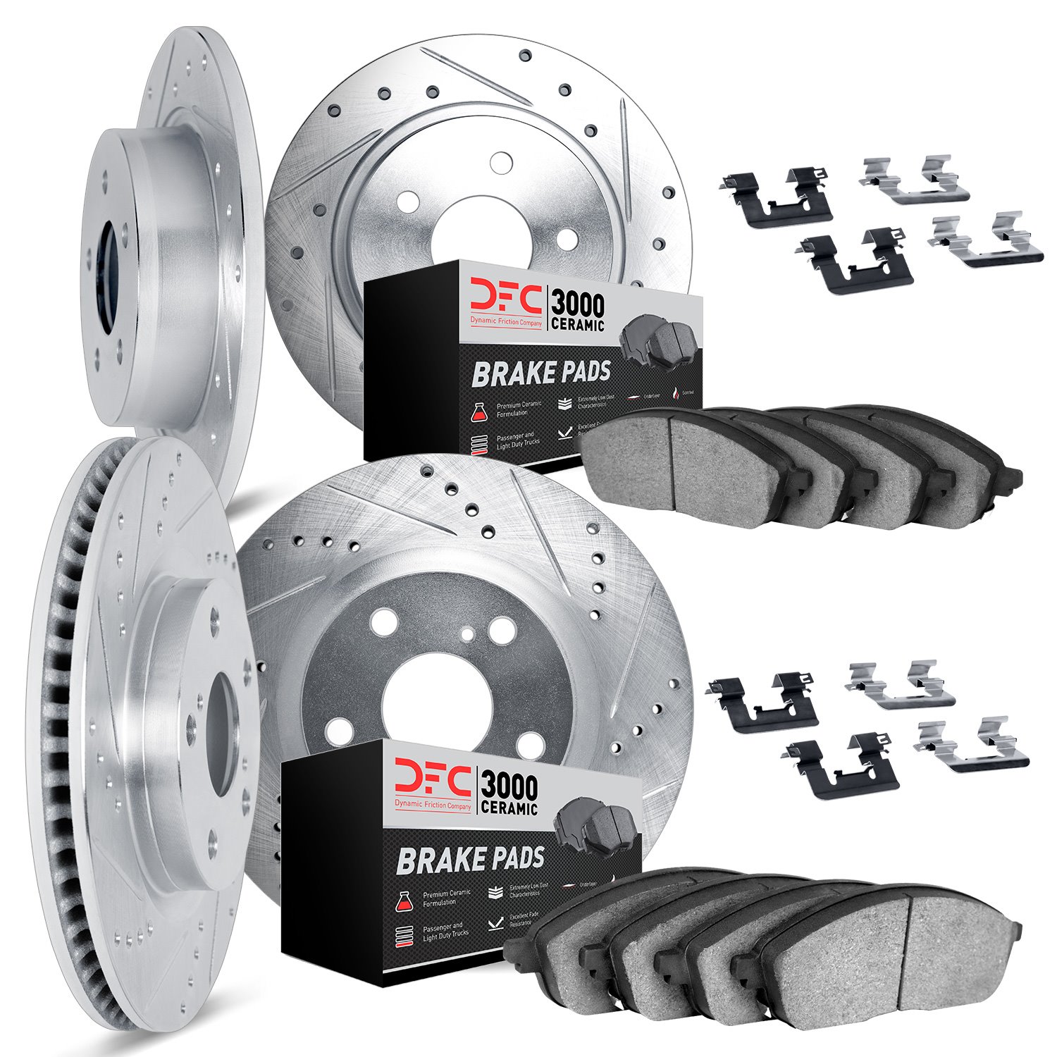 7314-59078 Drilled/Slotted Brake Rotor with 3000-Series Ceramic Brake Pads Kit & Hardware [Silver], Fits Select Acura/Honda, Pos