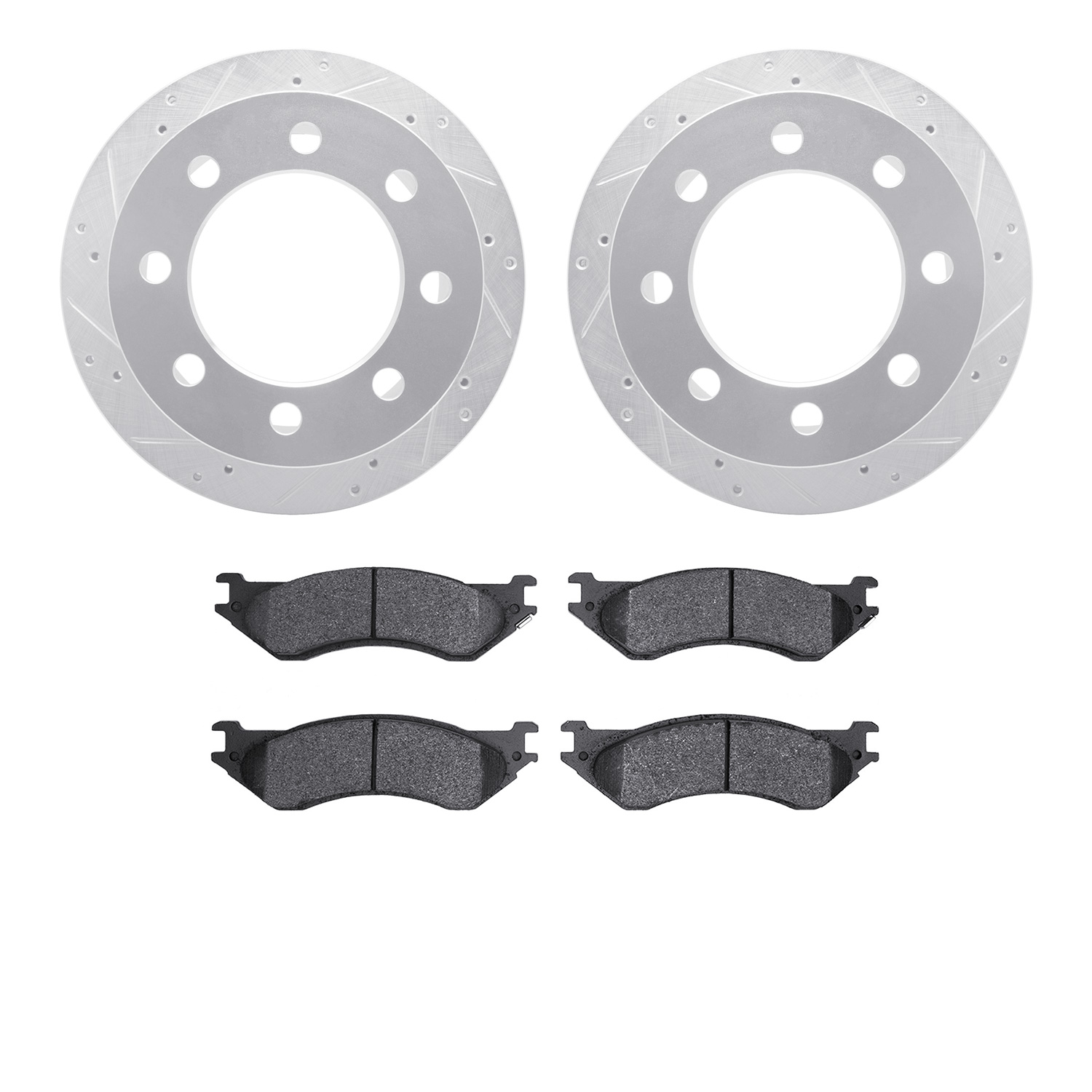 7402-40010 Drilled/Slotted Brake Rotors with Ultimate-Duty Brake Pads Kit [Silver], 2000-2002 Mopar, Position: Rear