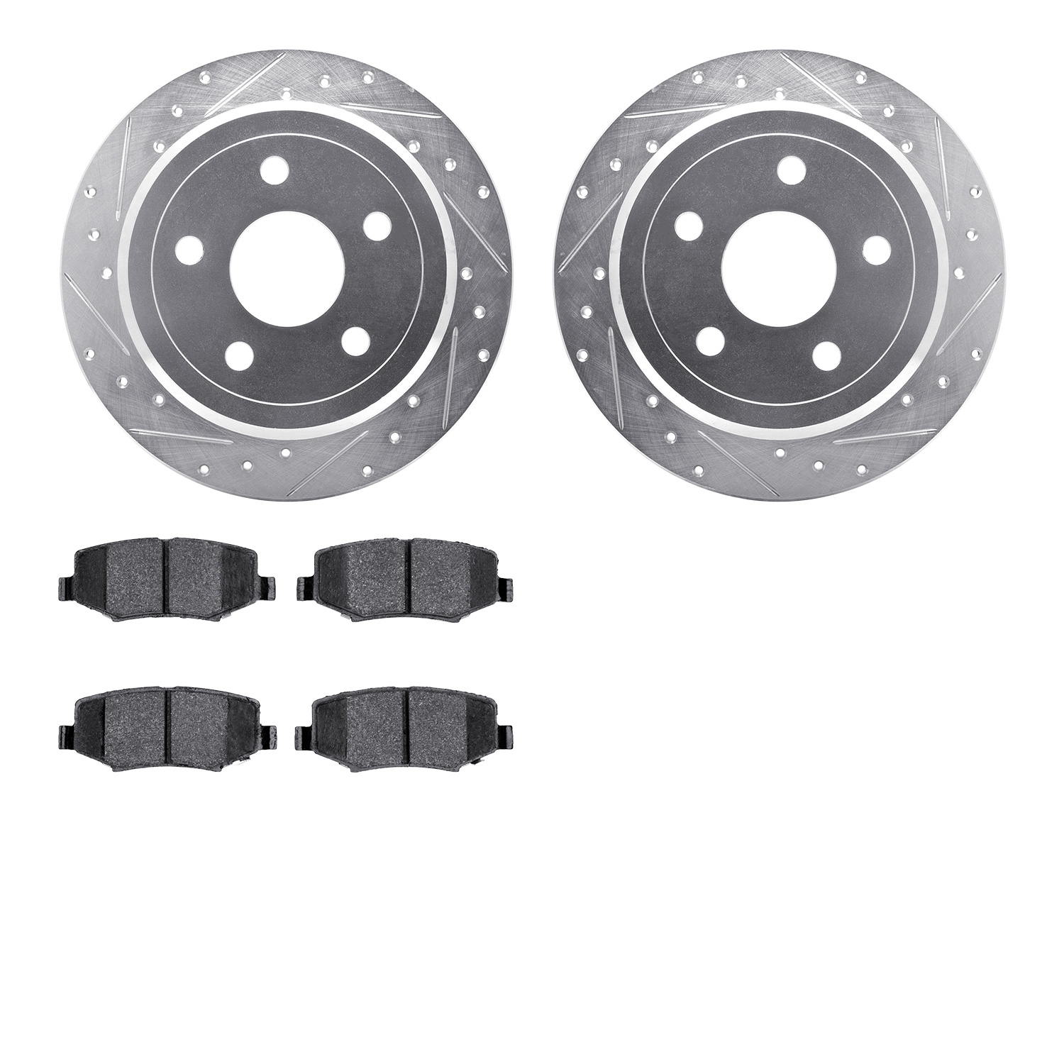 7402-42035 Drilled/Slotted Brake Rotors with Ultimate-Duty Brake Pads Kit [Silver], 2007-2018 Mopar, Position: Rear