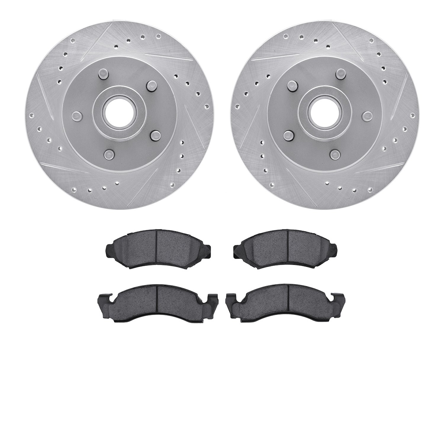 7402-54002 Drilled/Slotted Brake Rotors with Ultimate-Duty Brake Pads Kit [Silver], 1974-1979 Ford/Lincoln/Mercury/Mazda, Positi