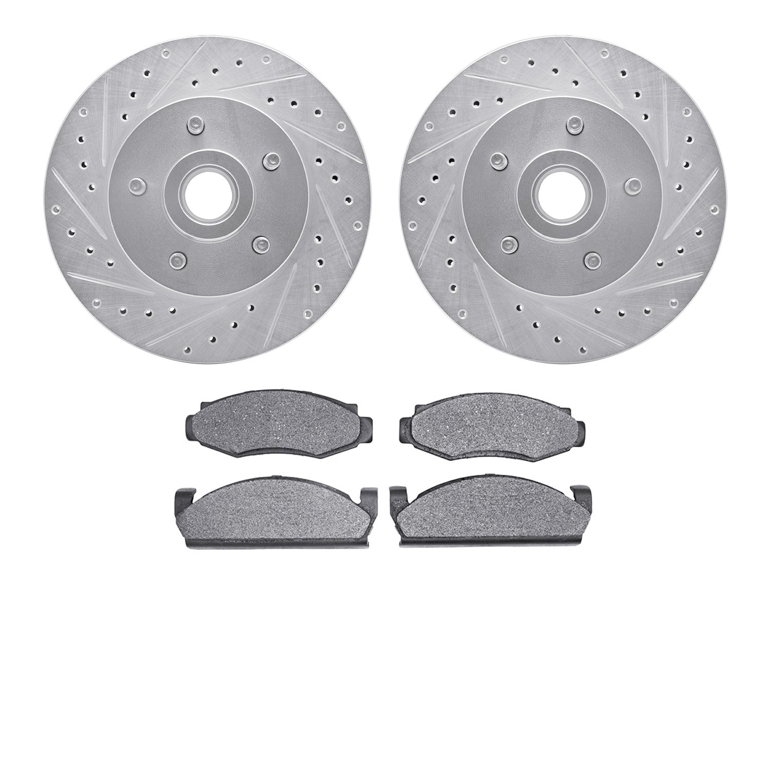 7402-54003 Drilled/Slotted Brake Rotors with Ultimate-Duty Brake Pads Kit [Silver], 1974-1980 Ford/Lincoln/Mercury/Mazda, Positi
