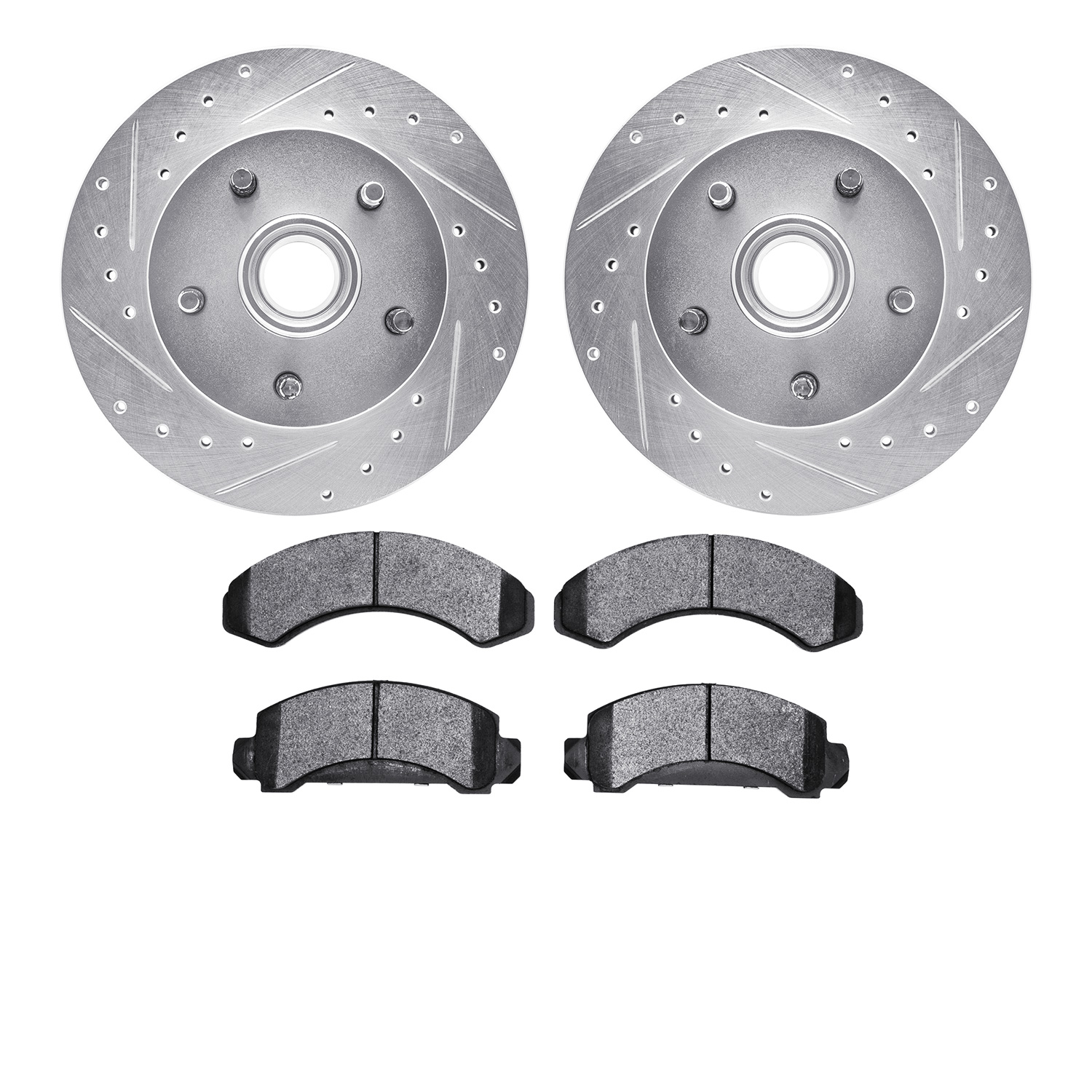 7402-54011 Drilled/Slotted Brake Rotors with Ultimate-Duty Brake Pads Kit [Silver], 1983-1994 Ford/Lincoln/Mercury/Mazda, Positi