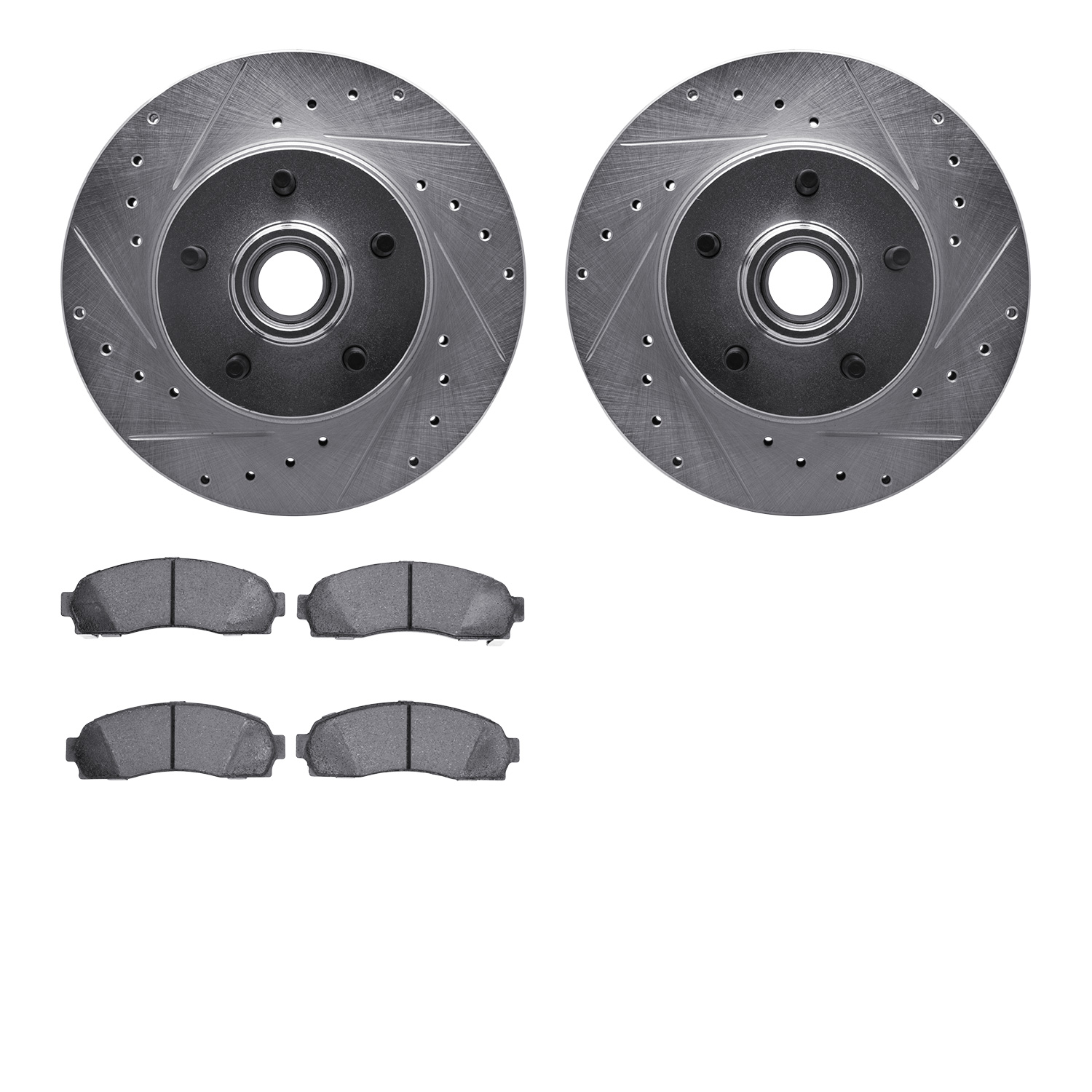 7402-54030 Drilled/Slotted Brake Rotors with Ultimate-Duty Brake Pads Kit [Silver], 2003-2011 Ford/Lincoln/Mercury/Mazda, Positi