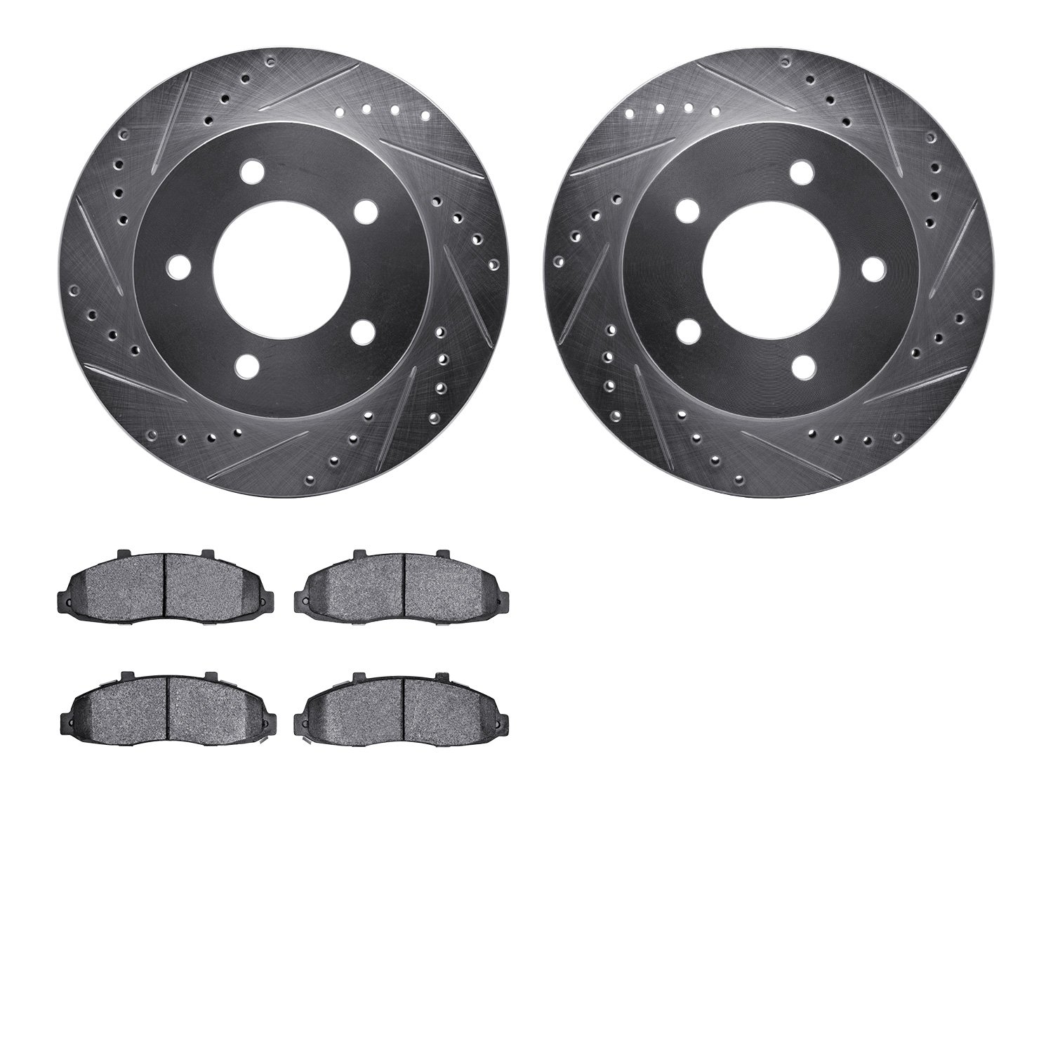 7402-54035 Drilled/Slotted Brake Rotors with Ultimate-Duty Brake Pads Kit [Silver], 1997-2004 Ford/Lincoln/Mercury/Mazda, Positi