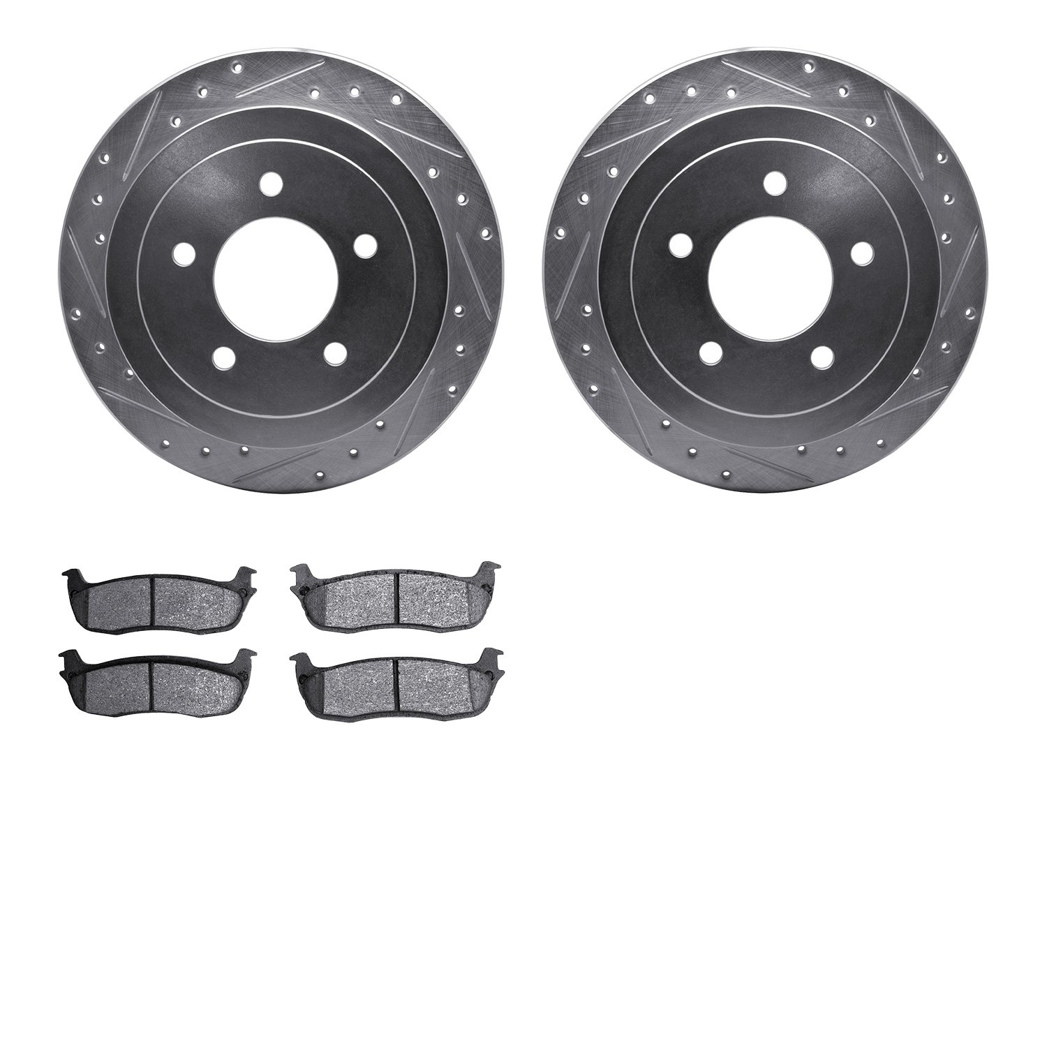 7402-54060 Drilled/Slotted Brake Rotors with Ultimate-Duty Brake Pads Kit [Silver], 1997-2004 Ford/Lincoln/Mercury/Mazda, Positi