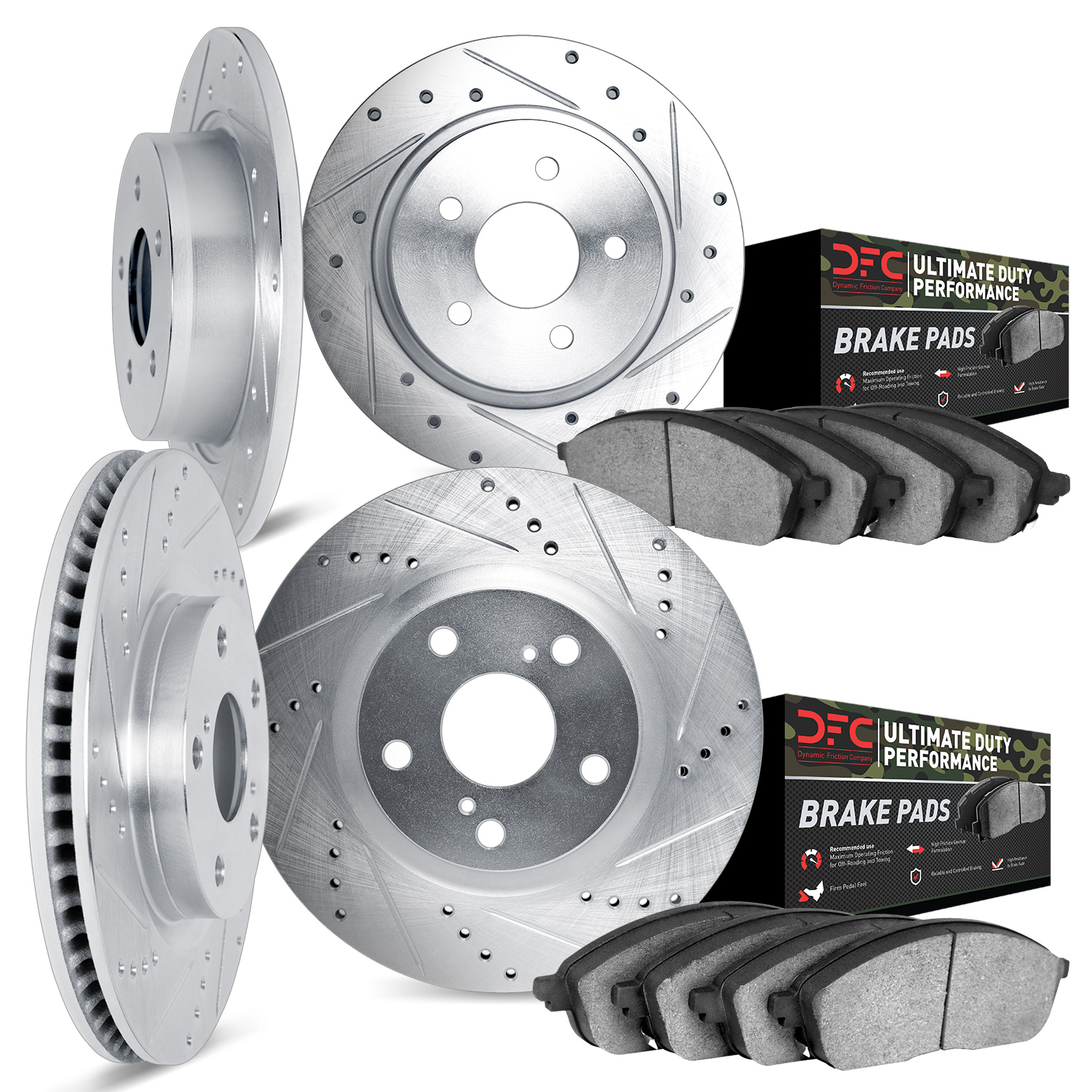 7404-54003 Drilled/Slotted Brake Rotors with Ultimate-Duty Brake Pads Kit [Silver], 2001-2002 Ford/Lincoln/Mercury/Mazda, Positi