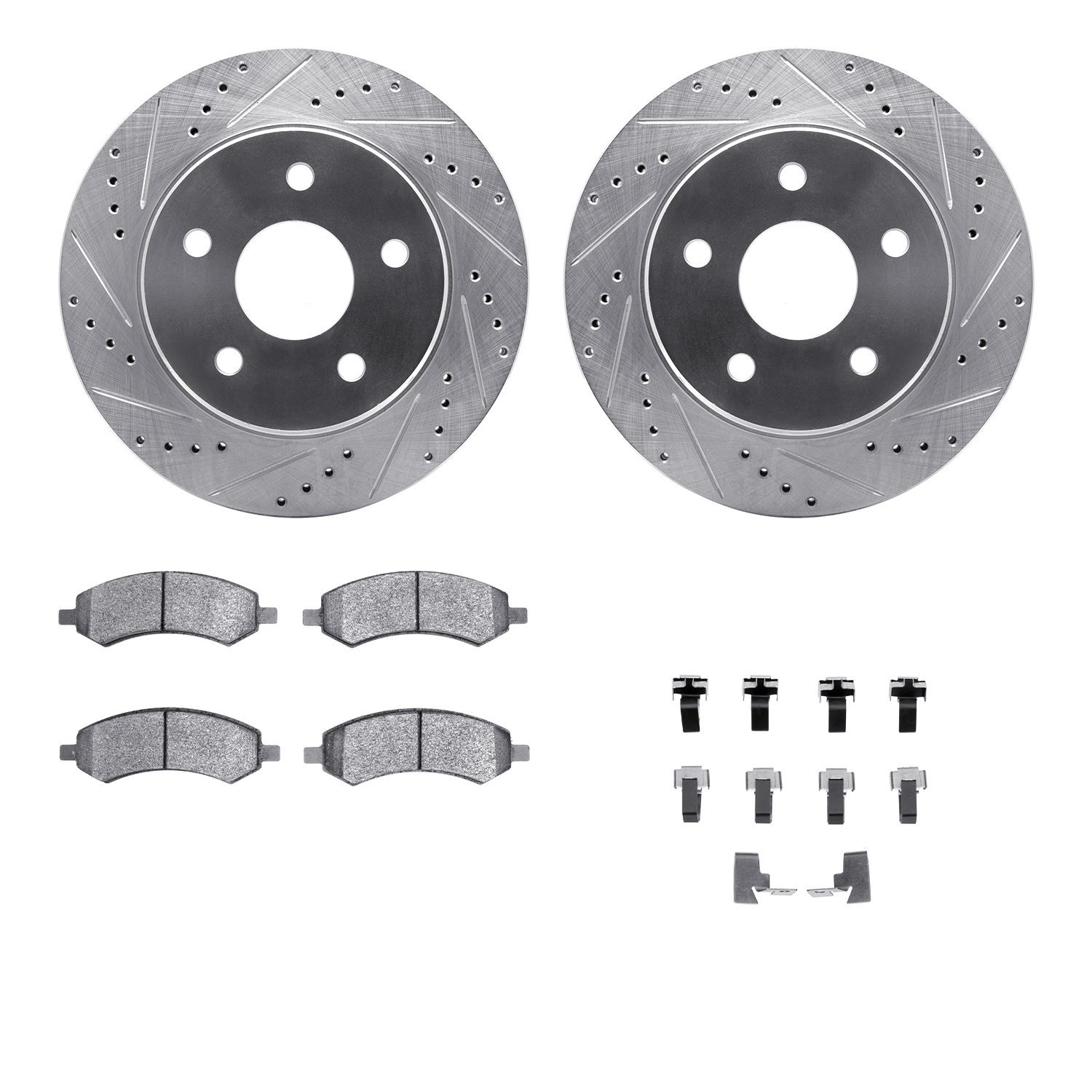 7412-40010 Drilled/Slotted Brake Rotors with Ultimate-Duty Brake Pads Kit & Hardware [Silver], 2006-2018 Mopar, Position: Front