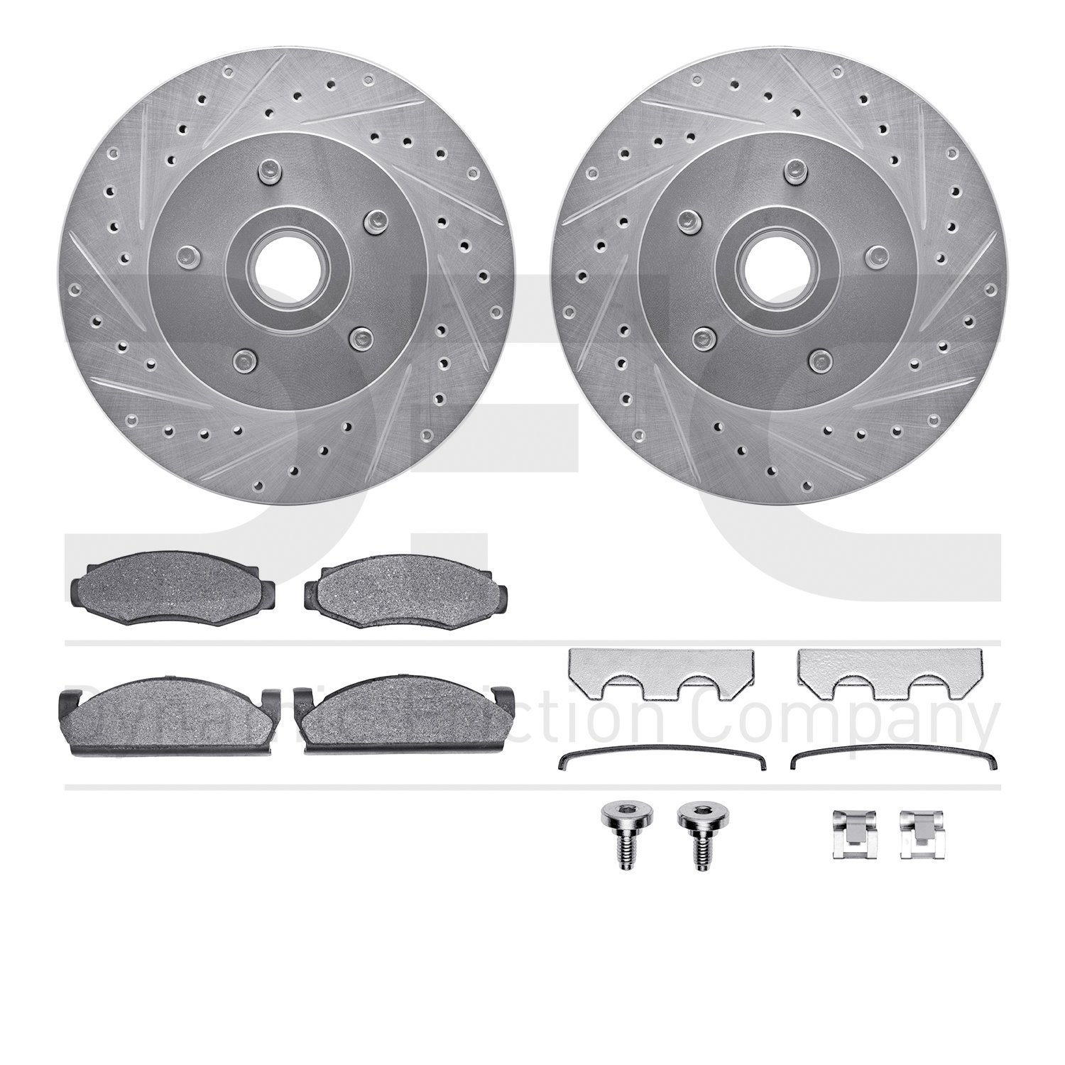 7412-54003 Drilled/Slotted Brake Rotors with Ultimate-Duty Brake Pads Kit & Hardware [Silver], 1974-1980 Ford/Lincoln/Mercury/Ma