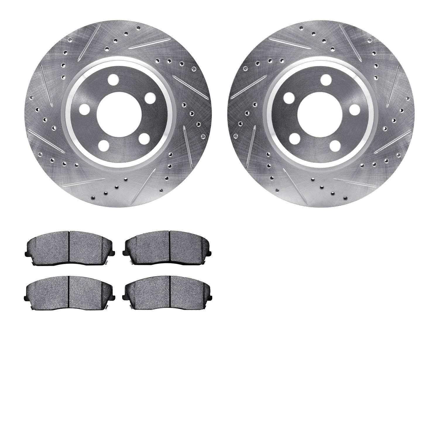 7502-39006 Drilled/Slotted Brake Rotors w/5000 Advanced Brake Pads Kit [Silver], Fits Select Mopar, Position: Front