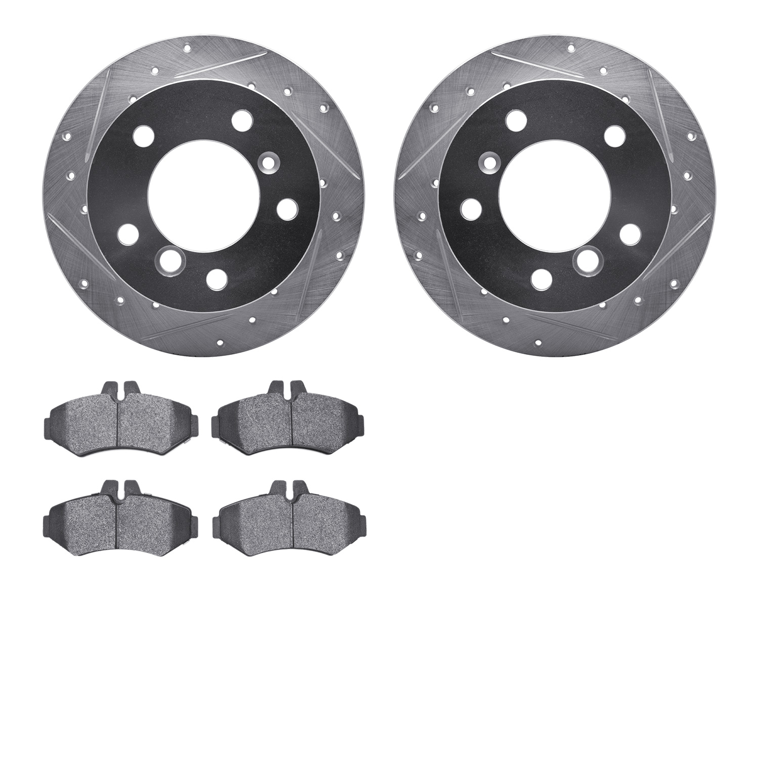 7502-40238 Drilled/Slotted Brake Rotors w/5000 Advanced Brake Pads Kit [Silver], 2002-2018 Multiple Makes/Models, Position: Rear
