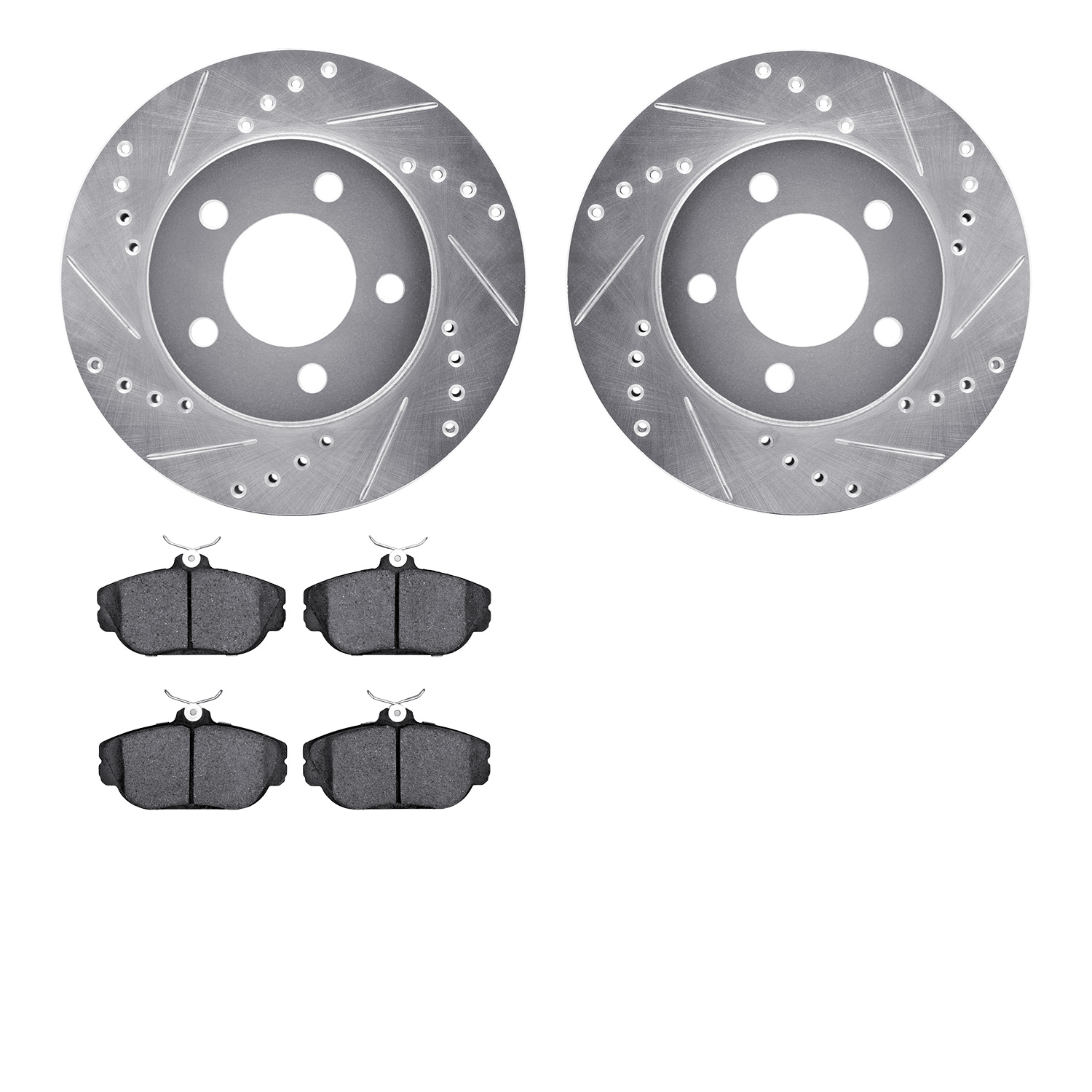 7502-54005 Drilled/Slotted Brake Rotors w/5000 Advanced Brake Pads Kit [Silver], 1993-1993 Ford/Lincoln/Mercury/Mazda, Position: